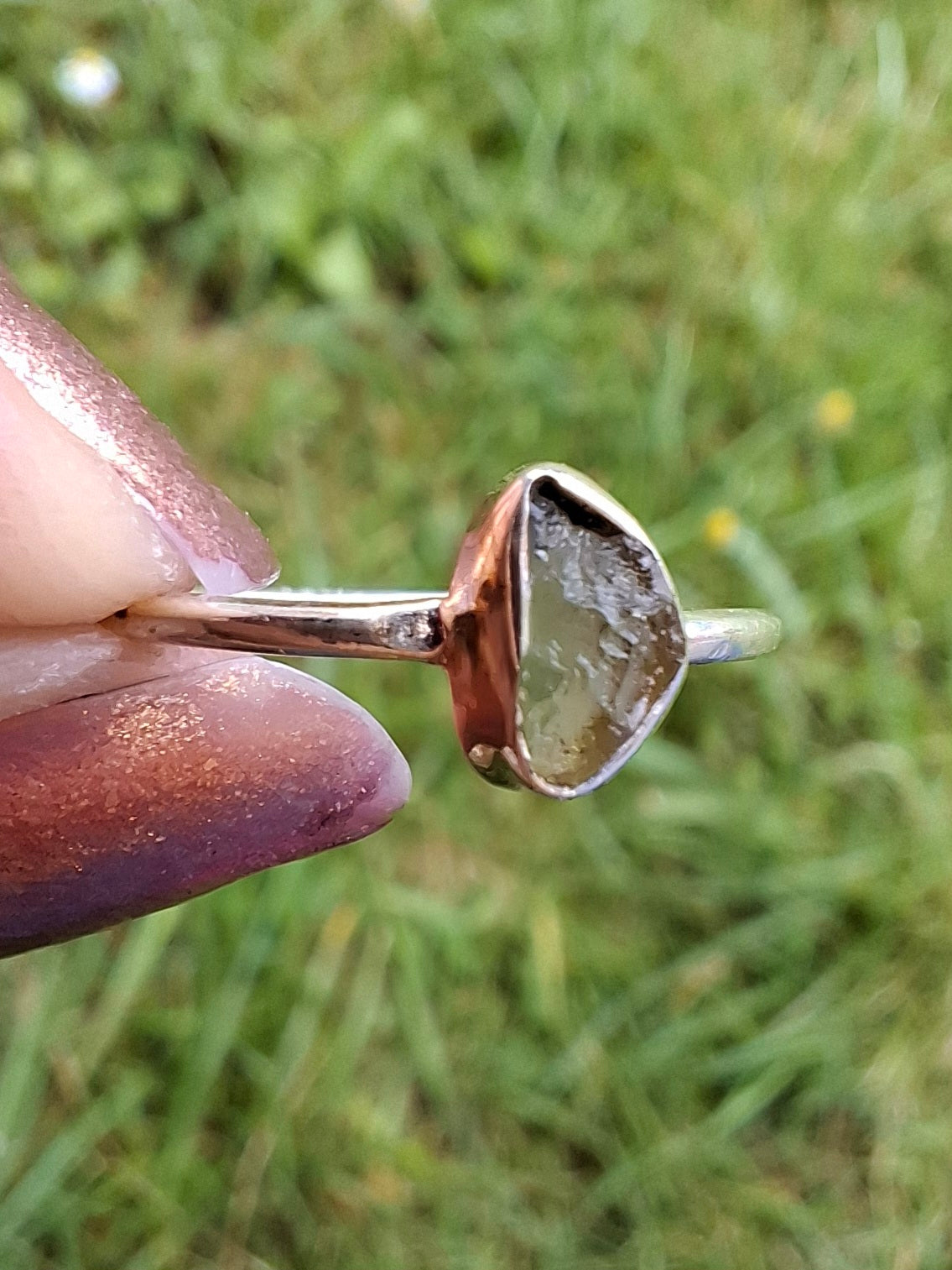 Moldavite Ring, size large L, 925 Silver, Tektite (Ref: R49)