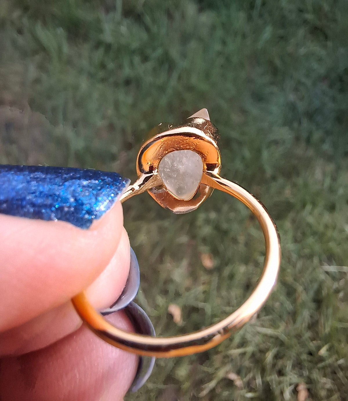 Libyan Desert Glass Ring, 14K GOLD Plated, size small O, Tektite (Ref: LR74)