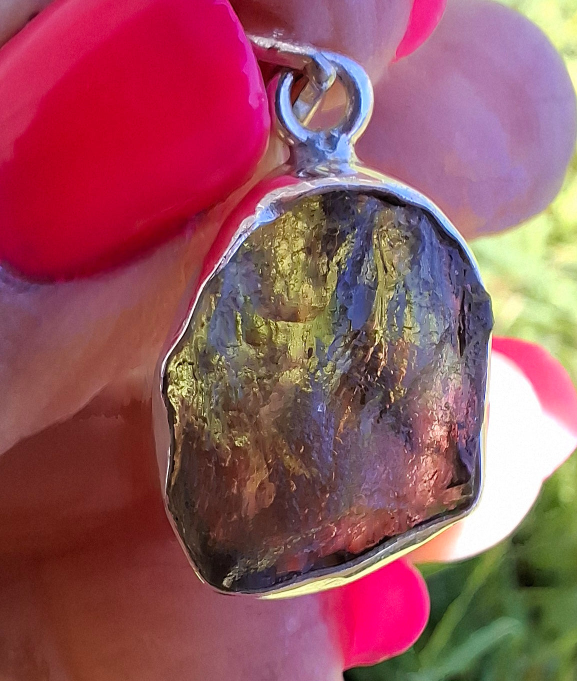 Moldavite Pendant, 925 Silver, Tektite (Ref: P441)