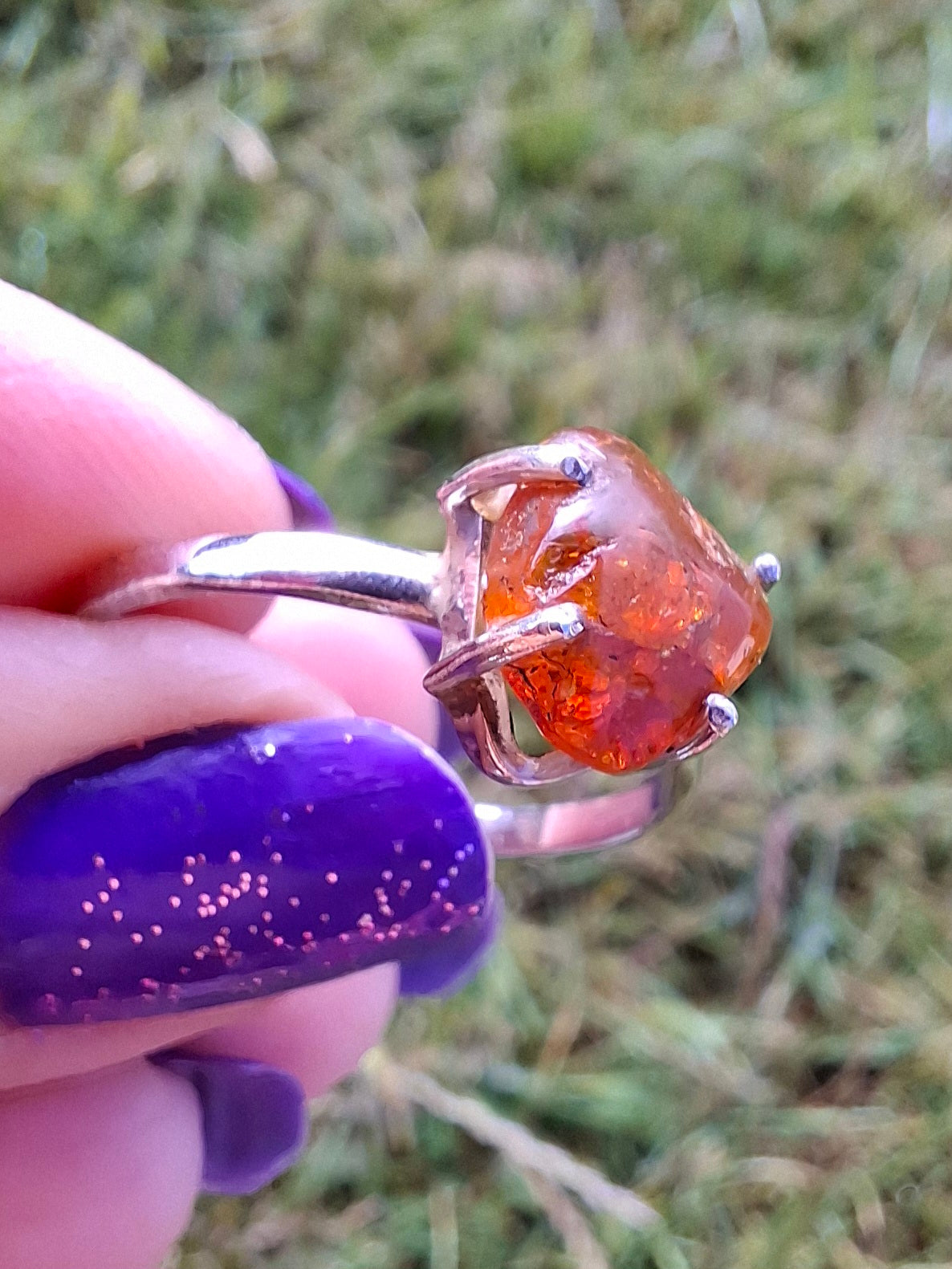 Baltic Amber Ring, size large X, 925 Silver, Fossil (Ref: AR34)