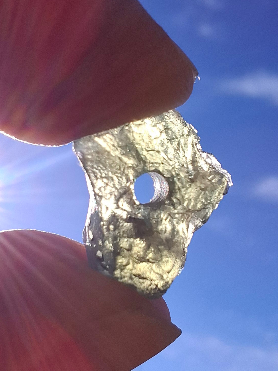 DRILLED Moldavite Piece, 1g, Tektite (Ref: D12)