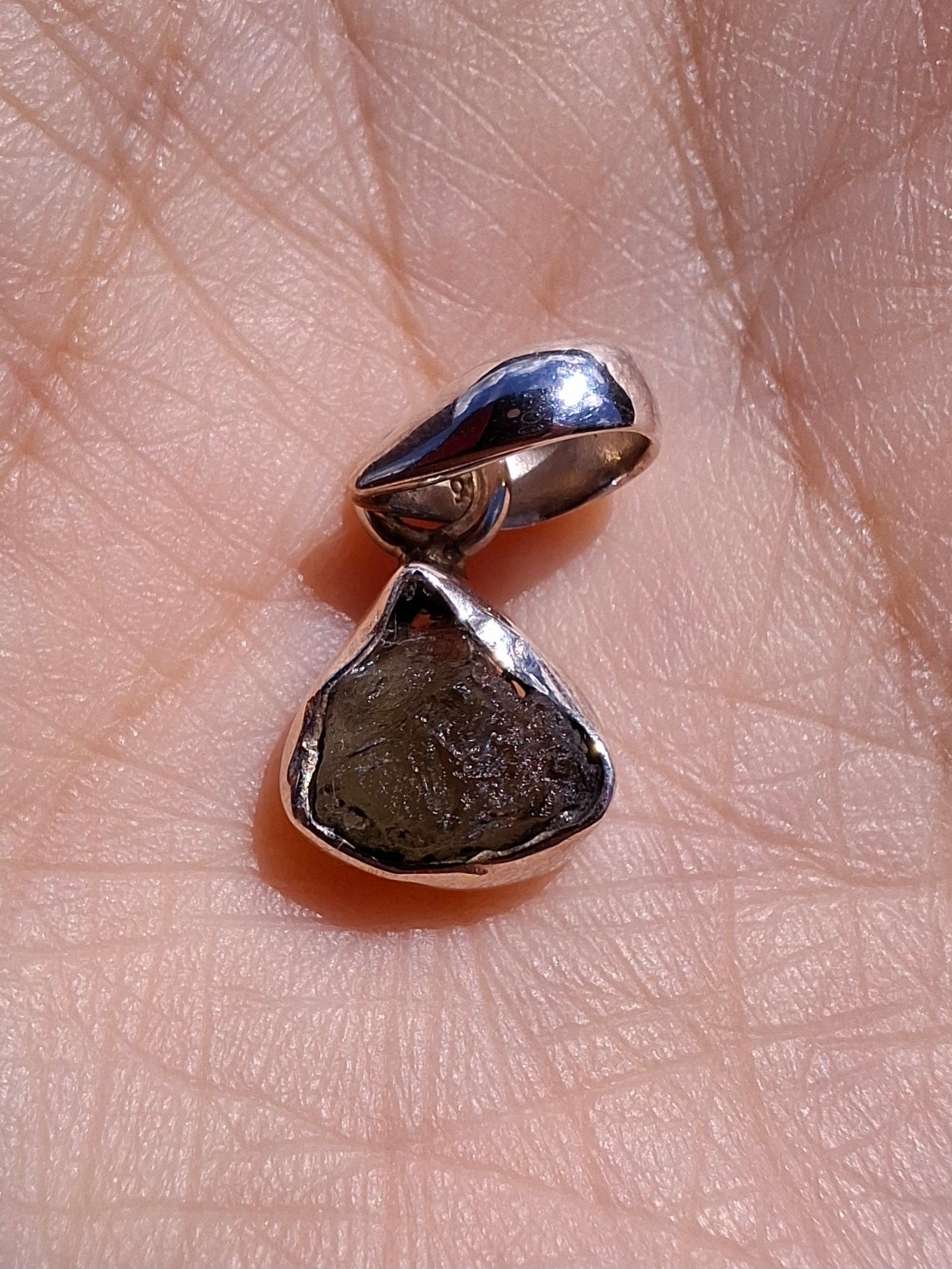 Moldavite Pendant, 925 Silver, Tektite (Ref: P69)