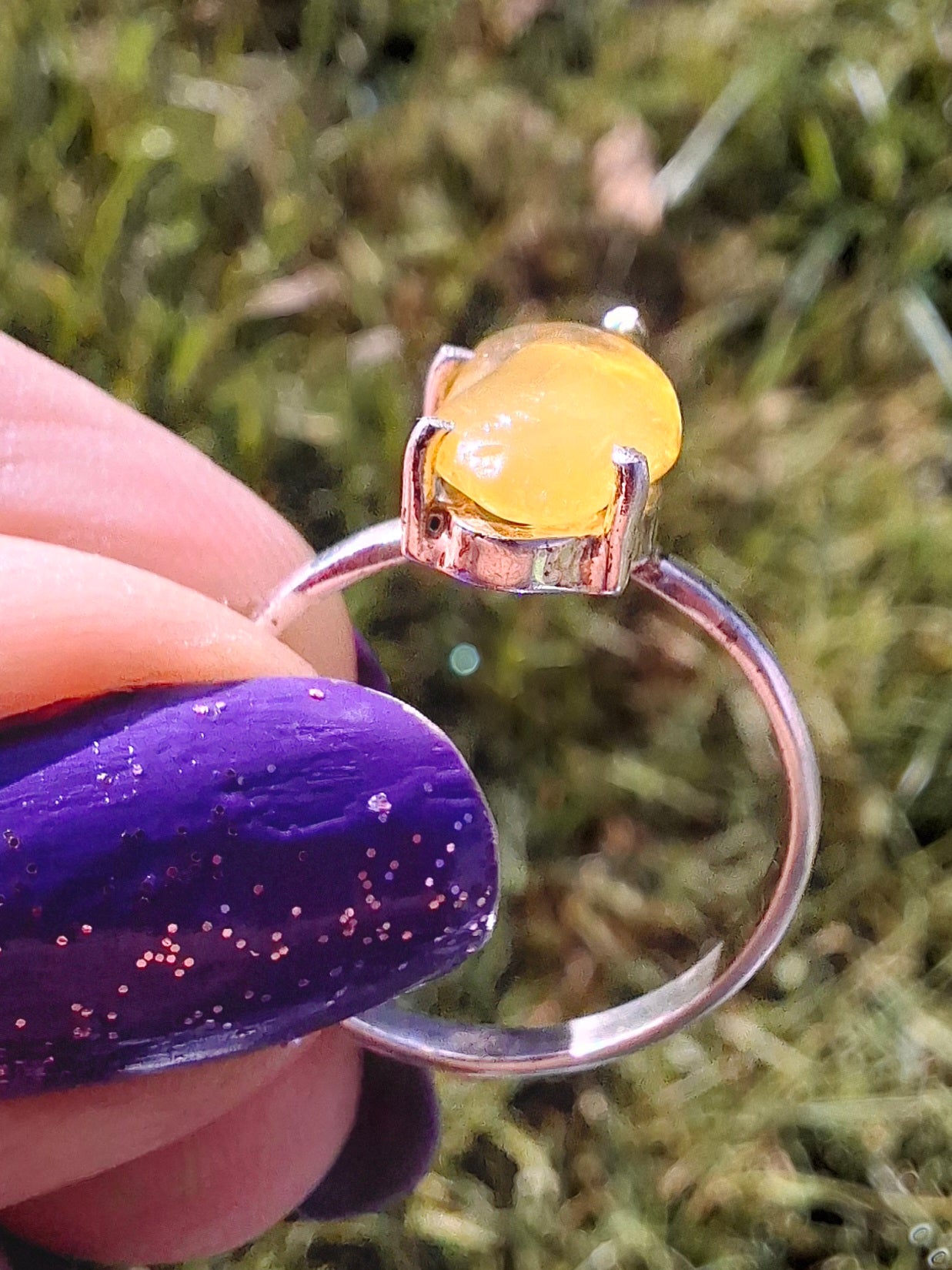 Baltic Amber Ring, size large Q, 925 Silver, Fossil (Ref: AR13)