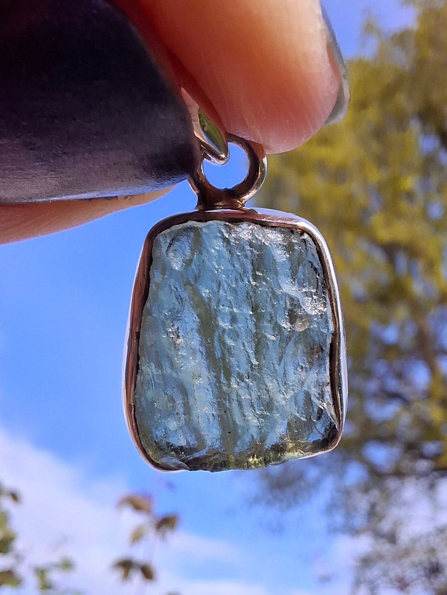 Moldavite Pendant, 925 Silver, Tektite (Ref: P9)
