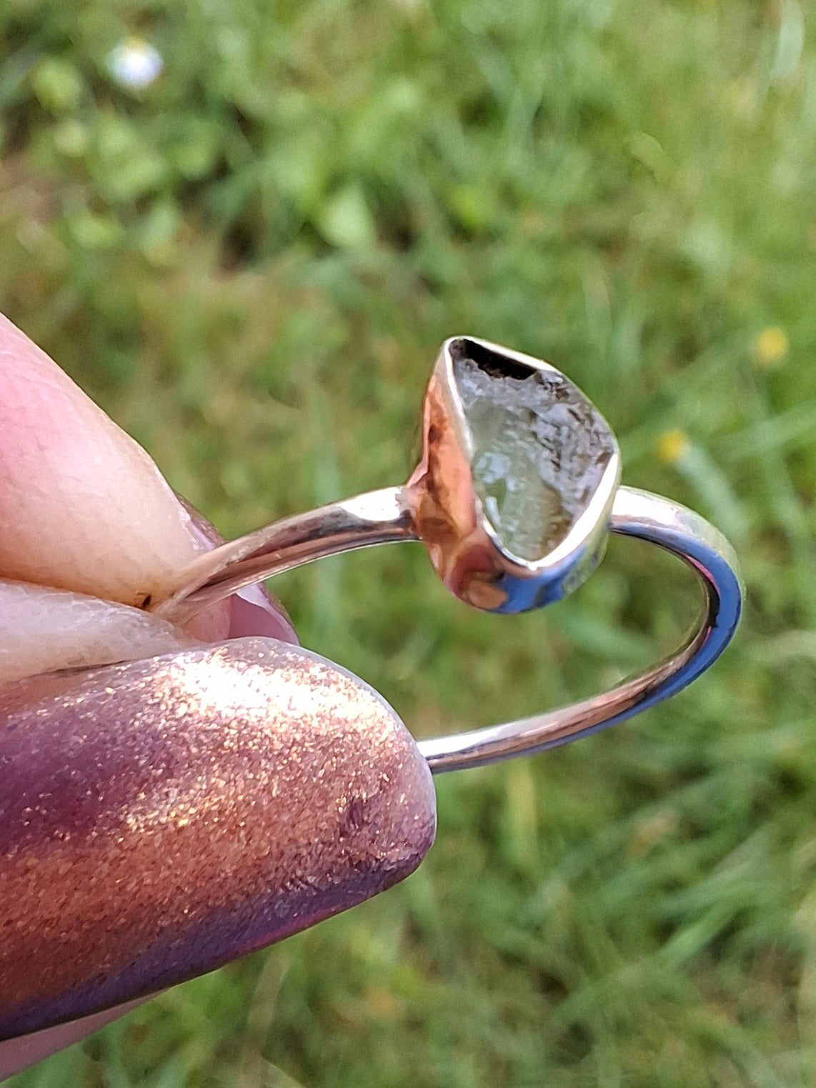 Moldavite Ring, size large L, 925 Silver, Tektite (Ref: R49)