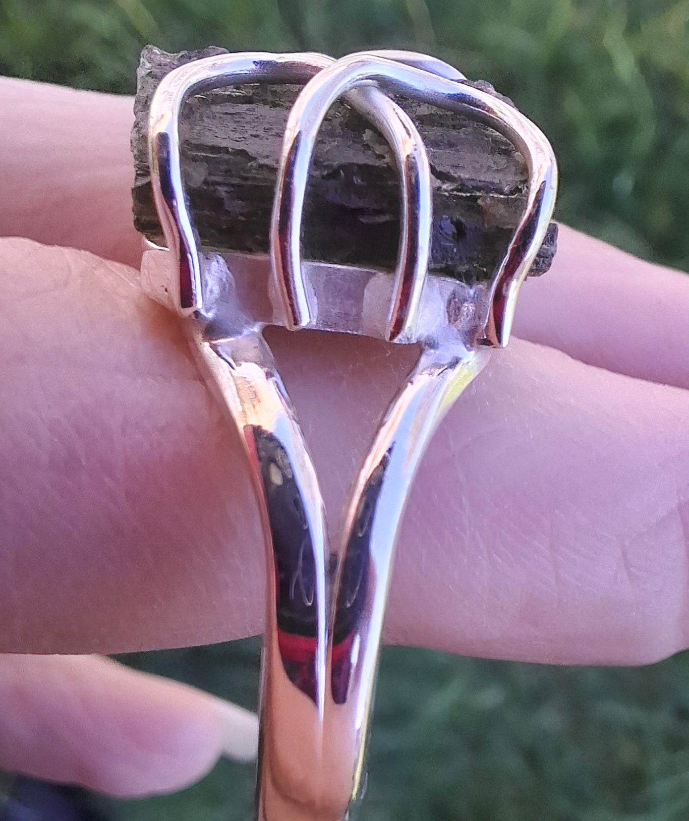 Moldavite Ring, size U, 925 Silver, Tektite (Ref: R14)