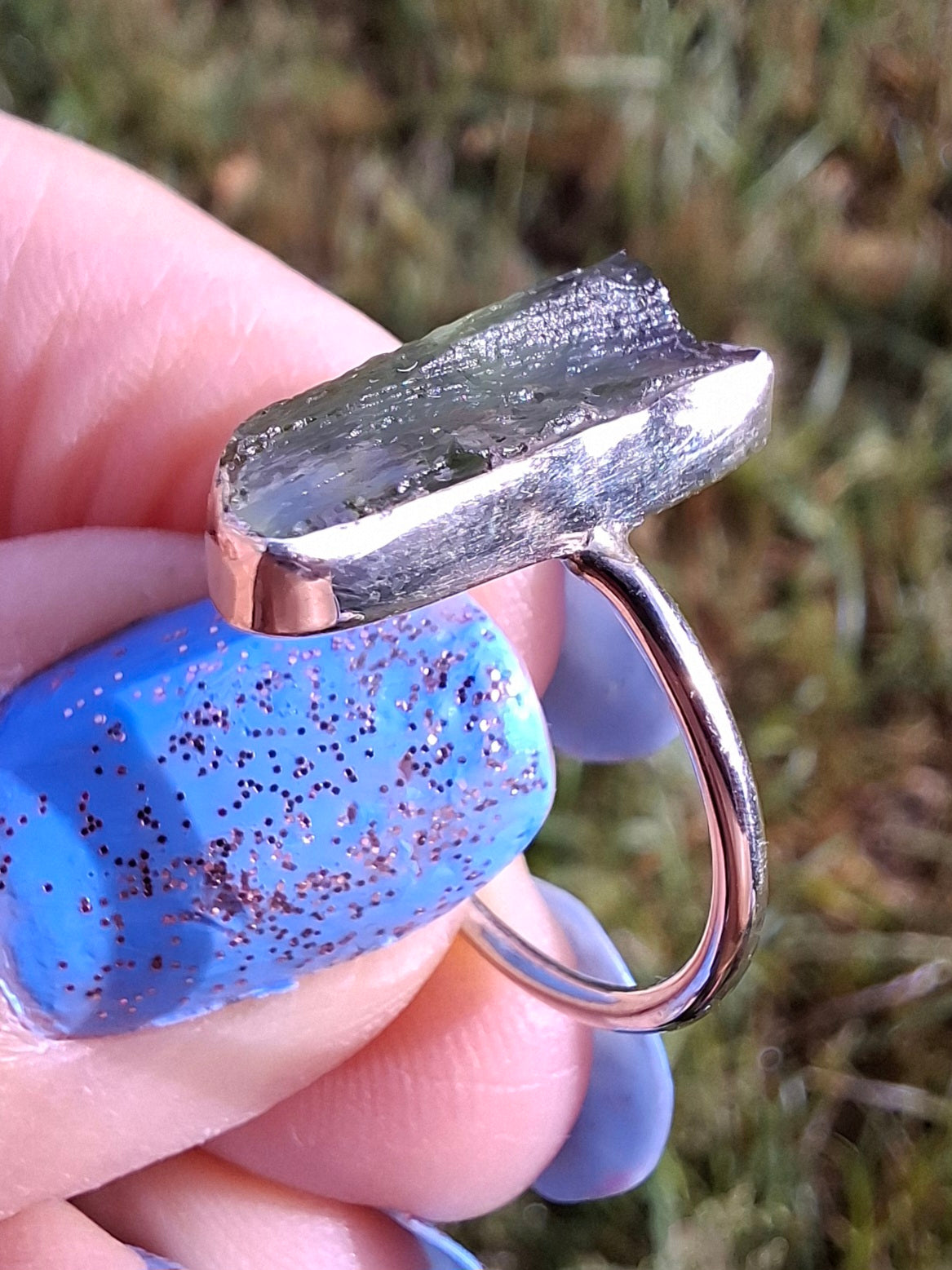 Moldavite Ring, size K, 925 Silver, Tektite (Ref: R21)