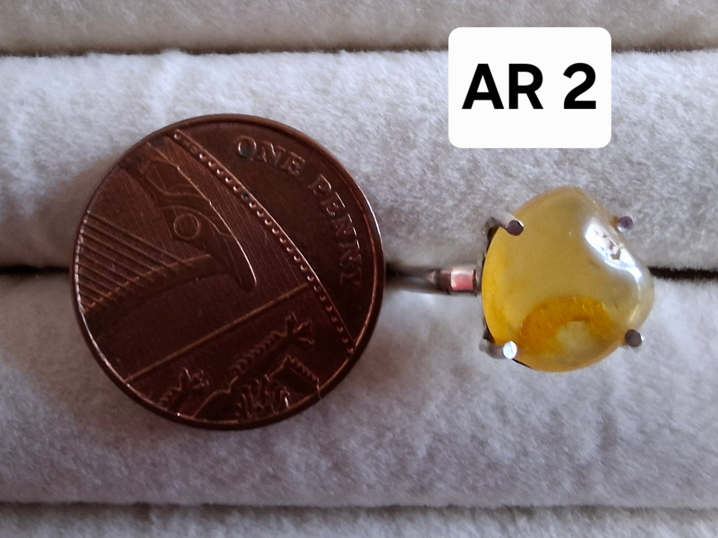Baltic Amber Ring, size large L, 925 Silver, Fossil (Ref: AR2)