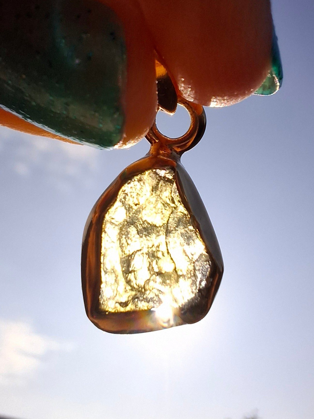 Moldavite Pendant, 14K GOLD Plated, Tektite (Ref: P446)