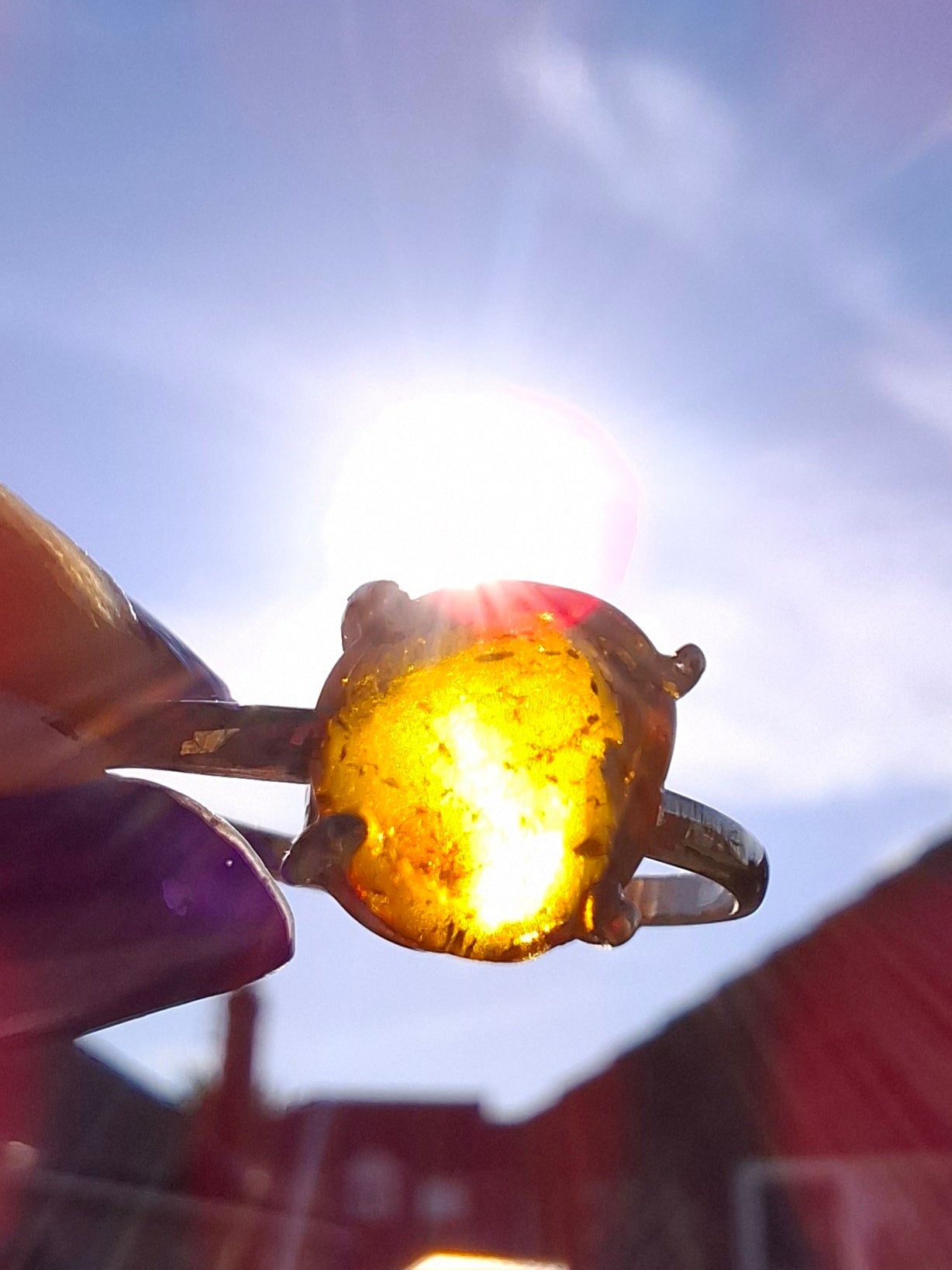 Baltic Amber Ring, size large W, 925 Silver, Fossil (Ref: AR27)