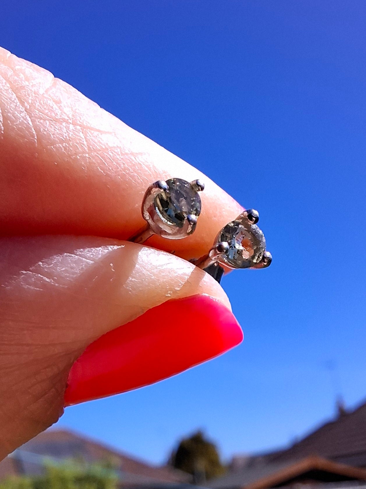 Moldavite (faceted) 3mm STUD EARRINGS, 925 Silver, Tektite (Ref: Pair57)