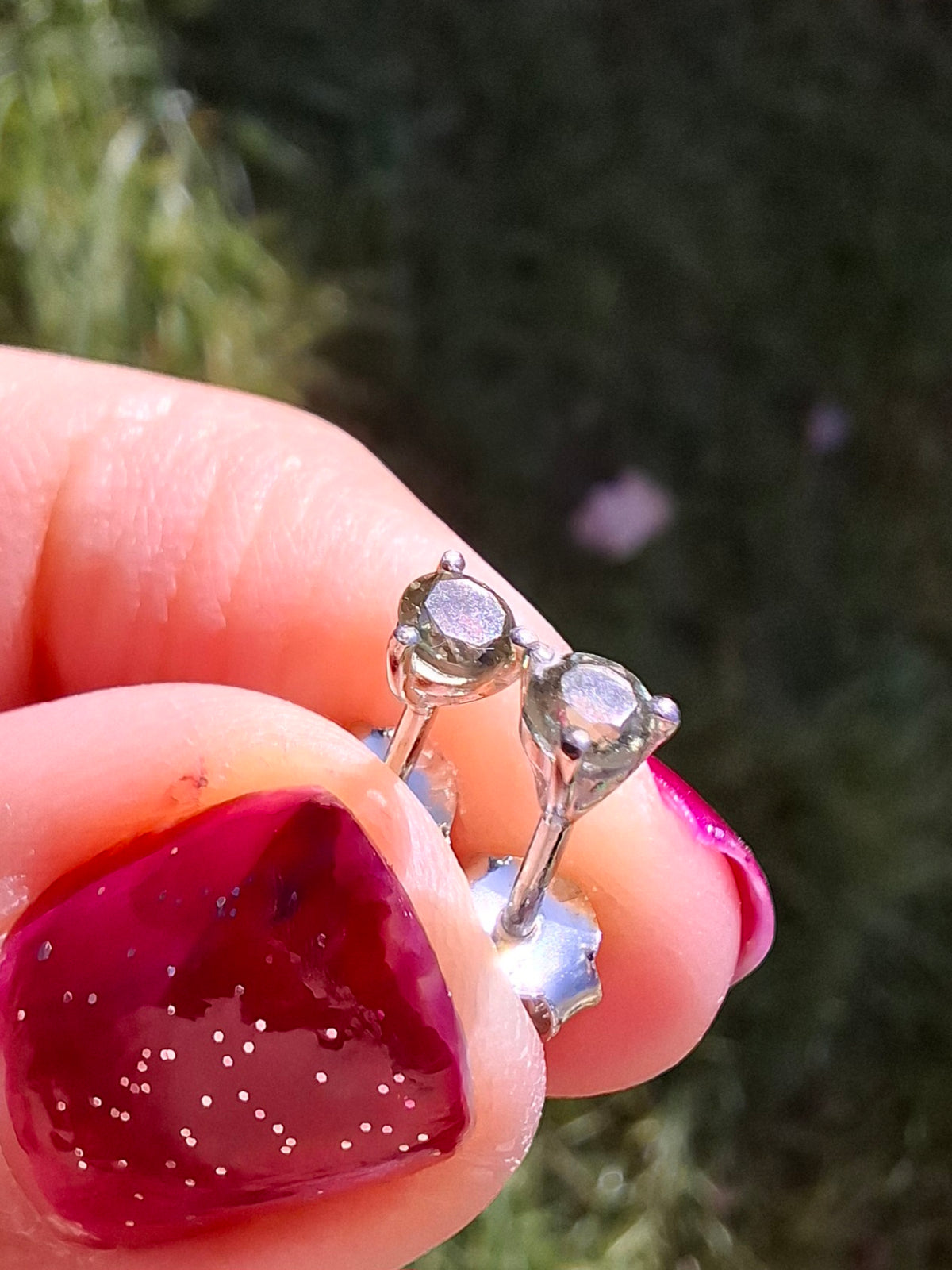 Moldavite (Faceted) 3mm Stud Earrings, 925 Silver (Ref: Pair59)