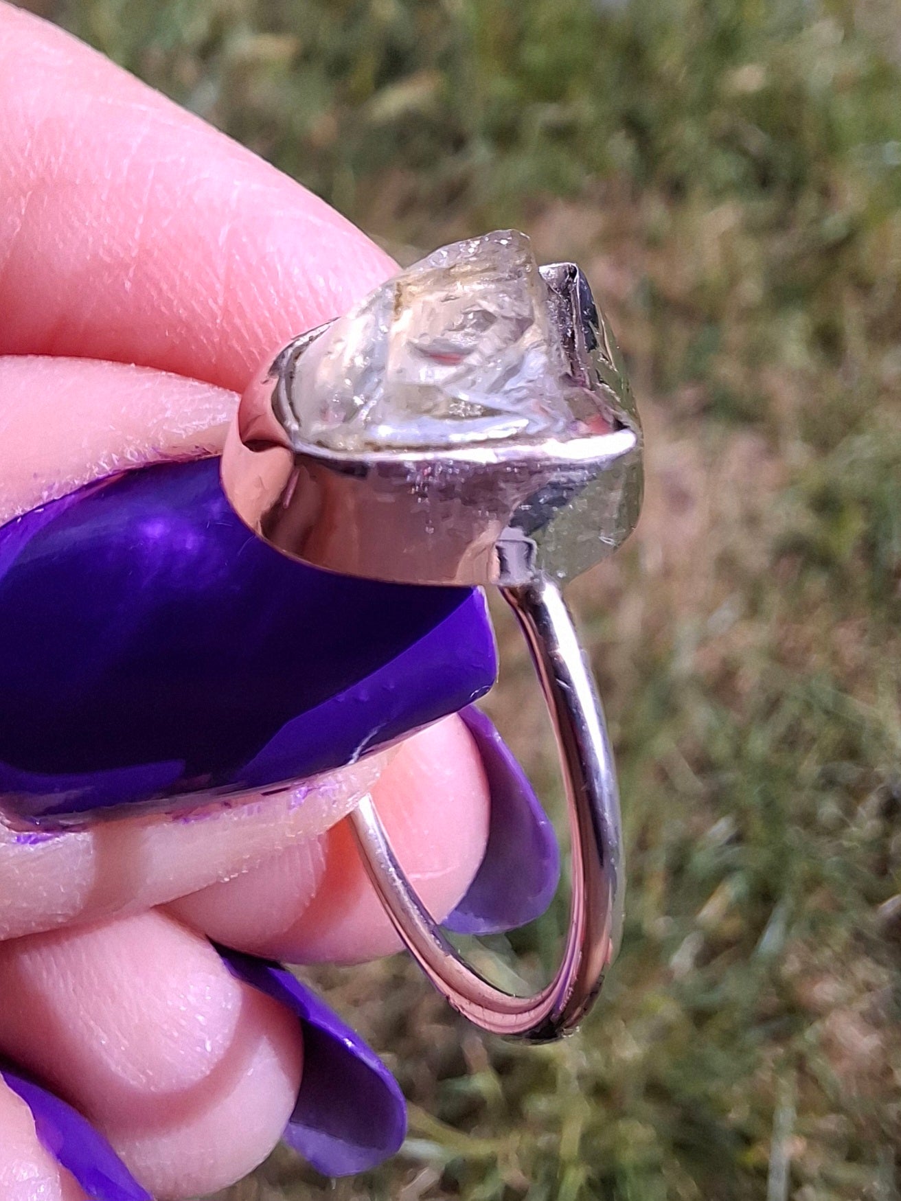 Libyan Desert Glass Ring, size large O, 925 Silver, Tektite (Ref: LR23)