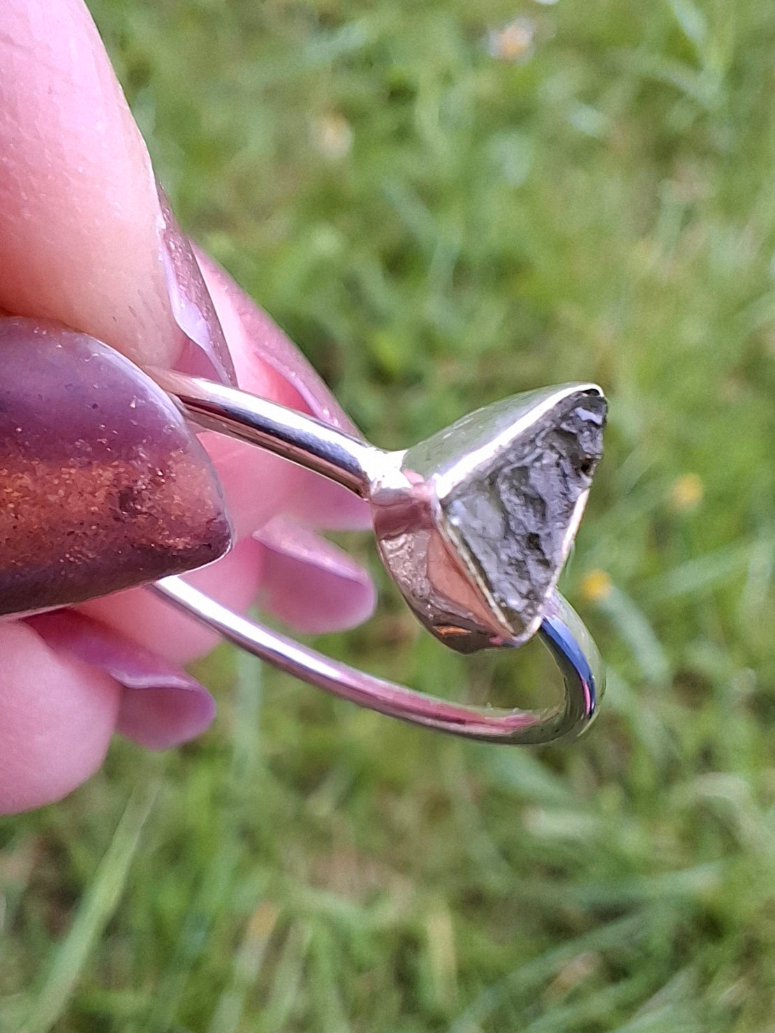 Moldavite Ring, size large R/small S, 925 Silver, Tektite (Ref: R55)
