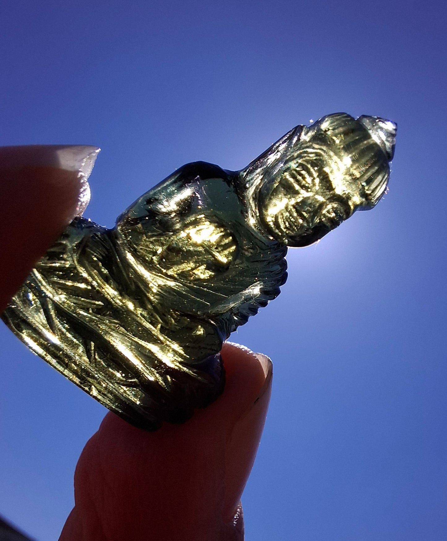 Moldavite BUDDHA Carving, 4.23g, Tektite (Ref: Buddha6)