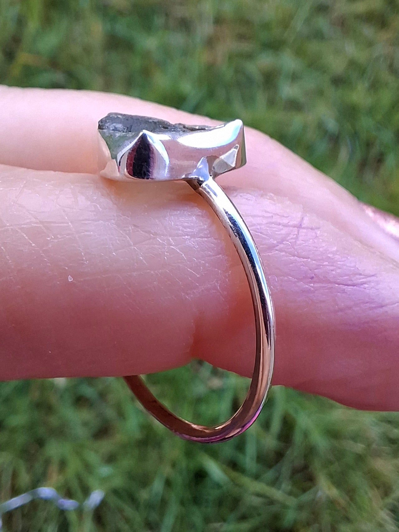Moldavite Ring, size large T, 925 Silver, Tektite (Ref: R28)
