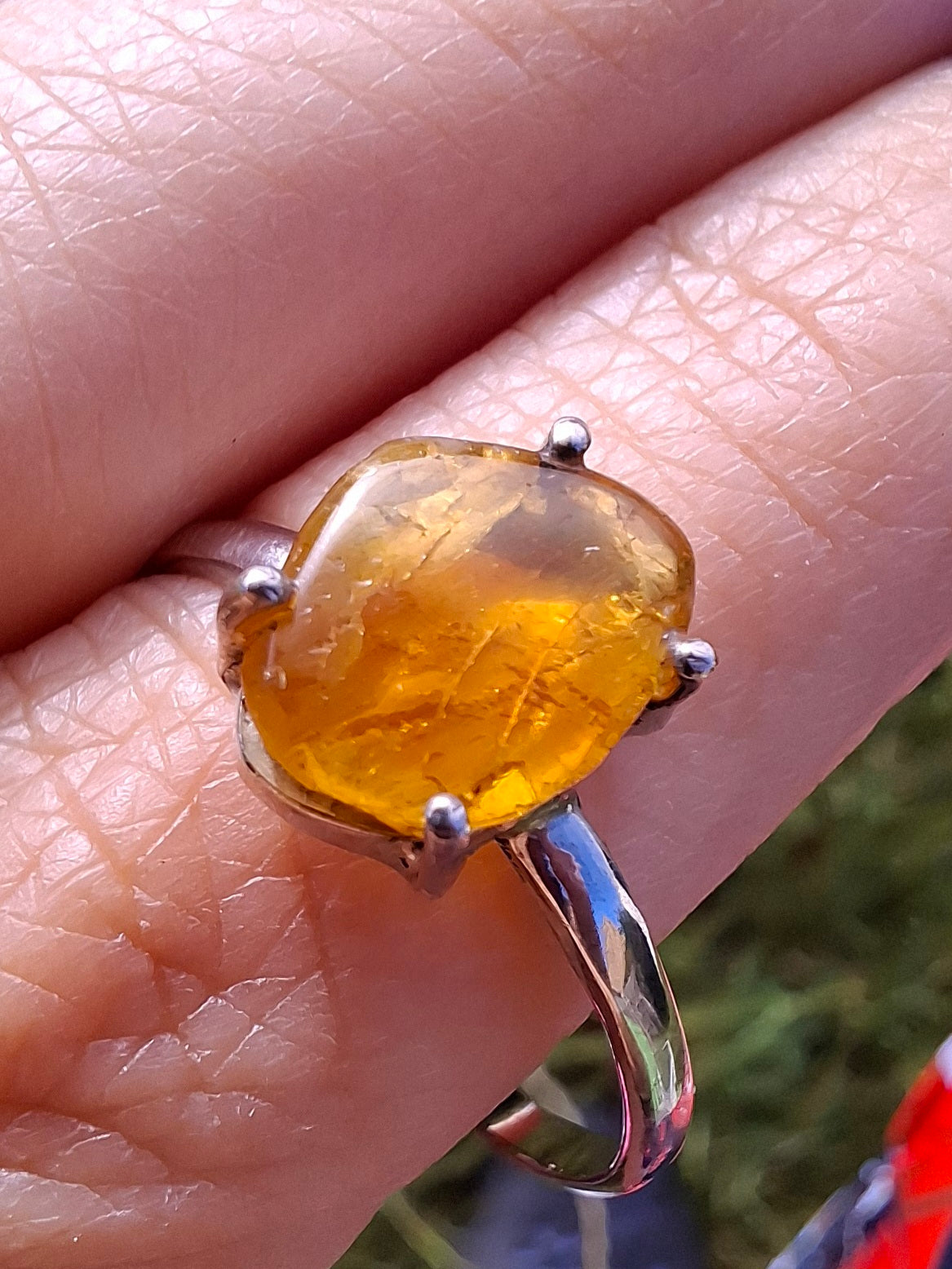 Baltic Amber Ring, size large X, 925 Silver, Fossil (Ref: AR33)