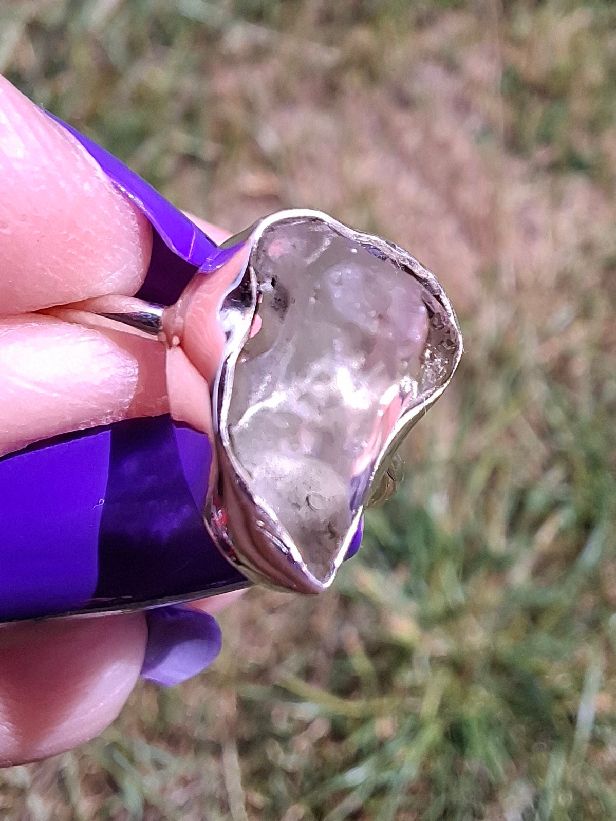 Libyan Desert Glass Ring, size large K, 925 Silver, Tektite (Ref: LR13)