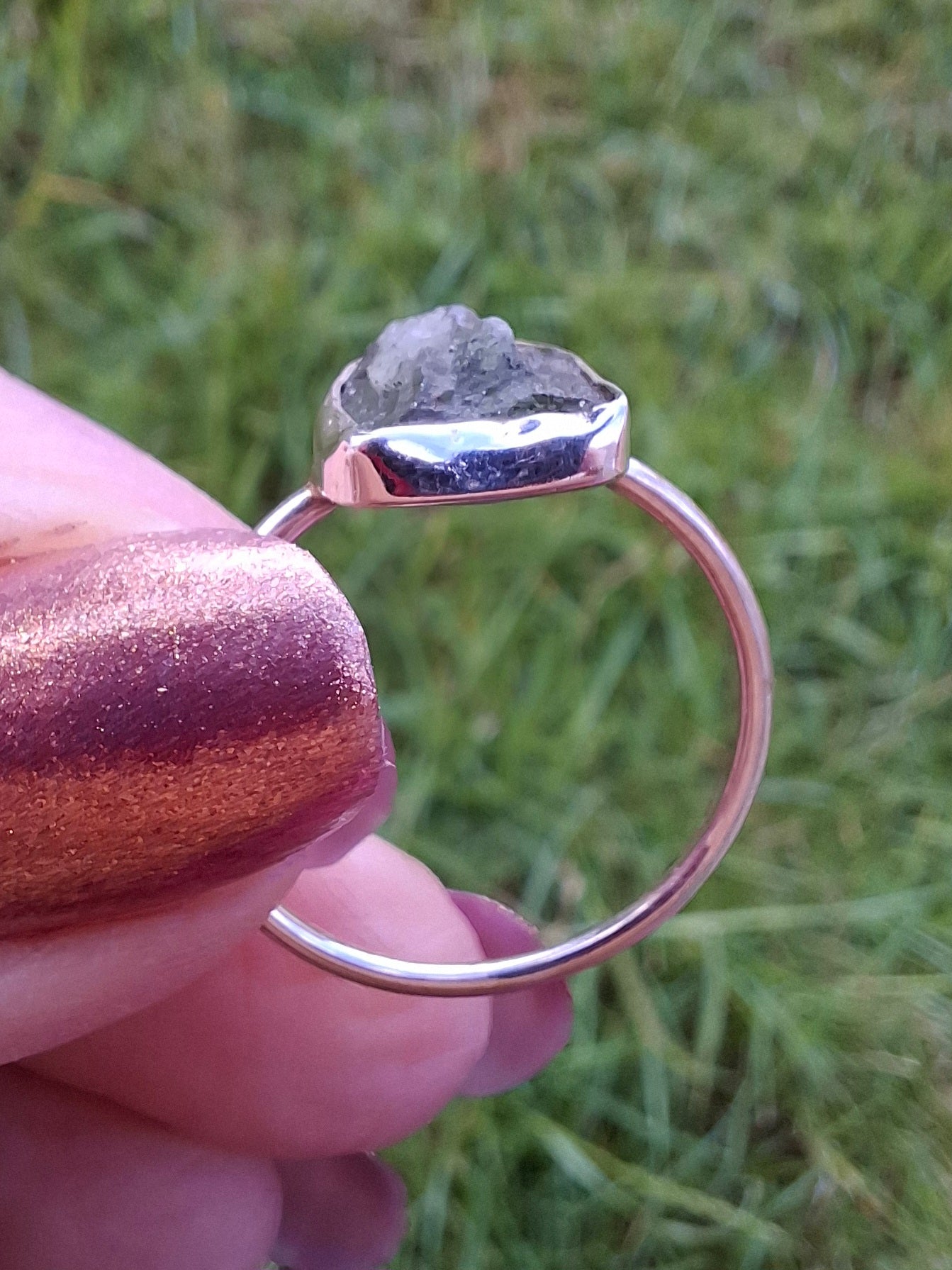 Moldavite Ring, size small U, 925 Silver, Tektite (Ref: R29)