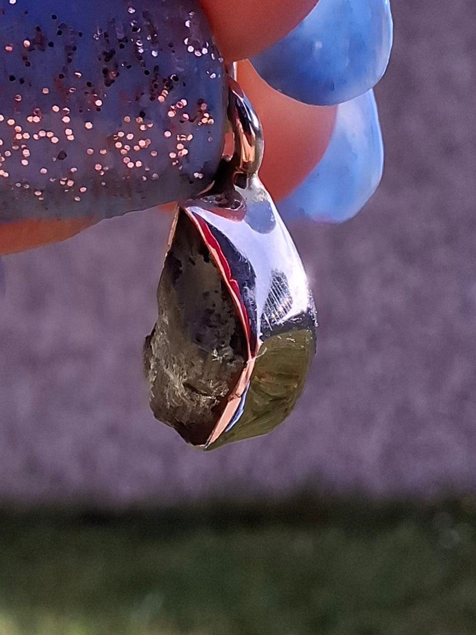 Moldavite Pendant, 925 Silver, Tektite (Ref: P60)