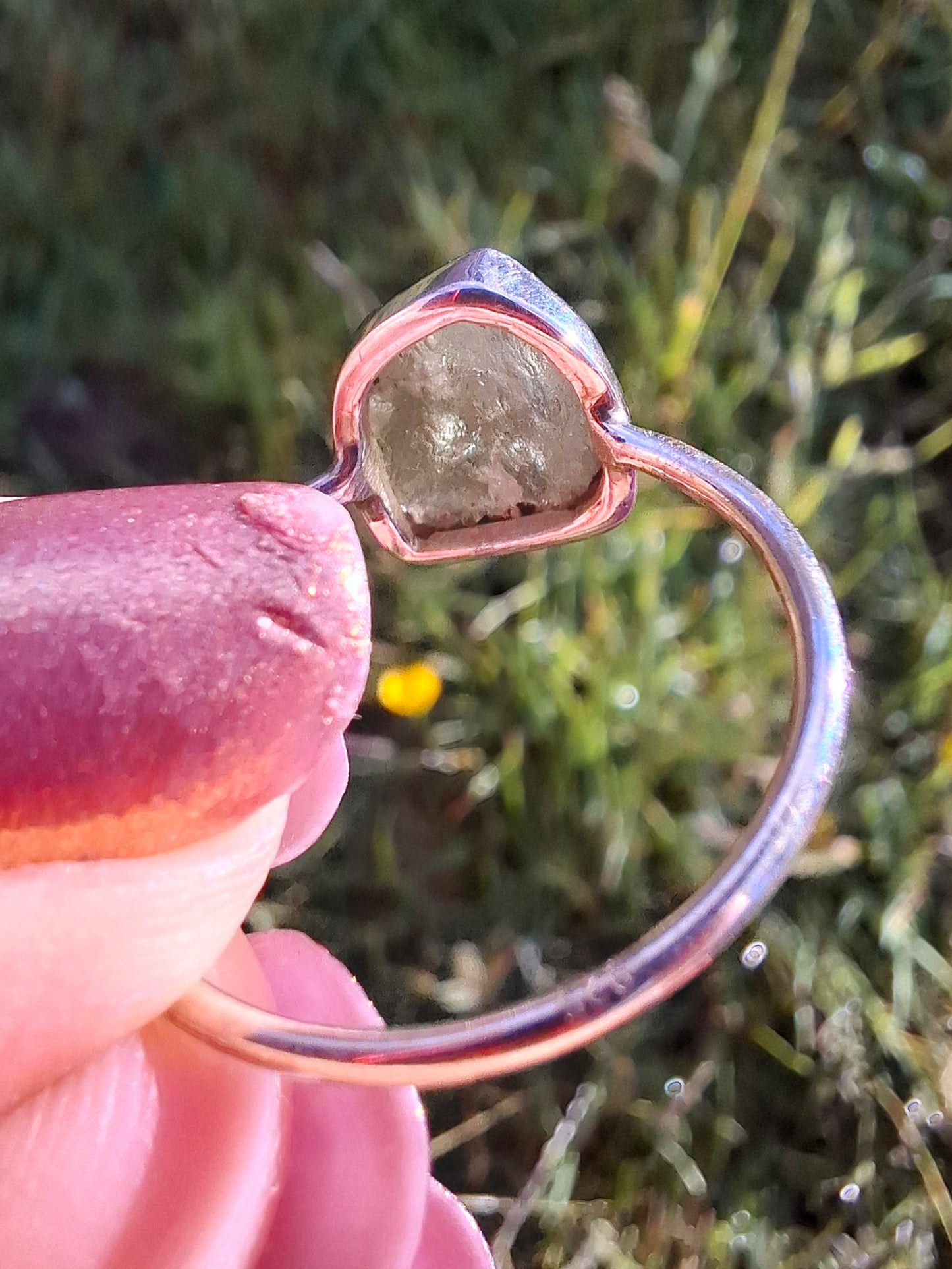 Moldavite Ring, size small U, 925 Silver, Tektite (Ref: R29)
