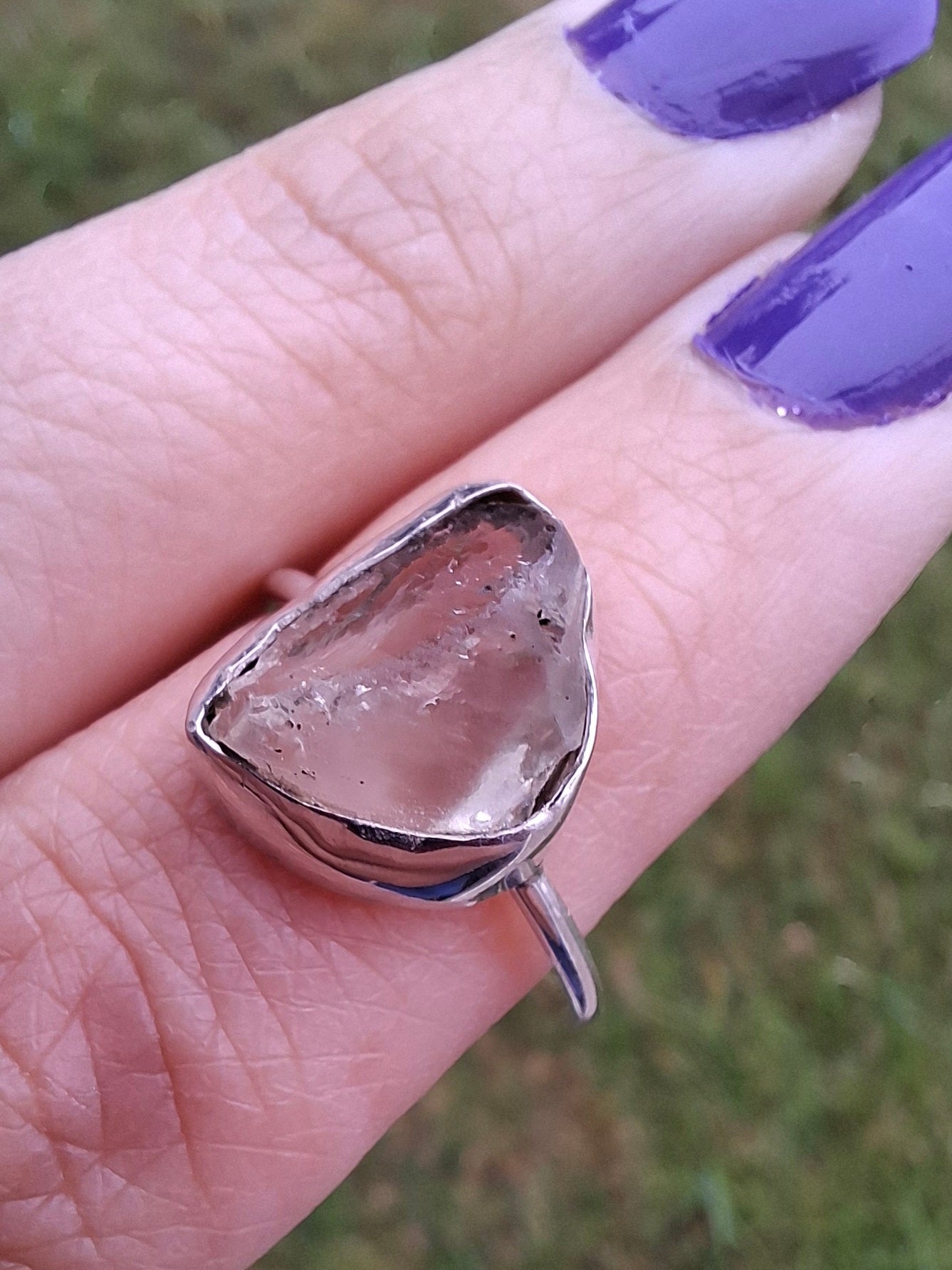 Libyan Desert Glass Ring, size large P, 925 Silver, Tektite (Ref: LR28)