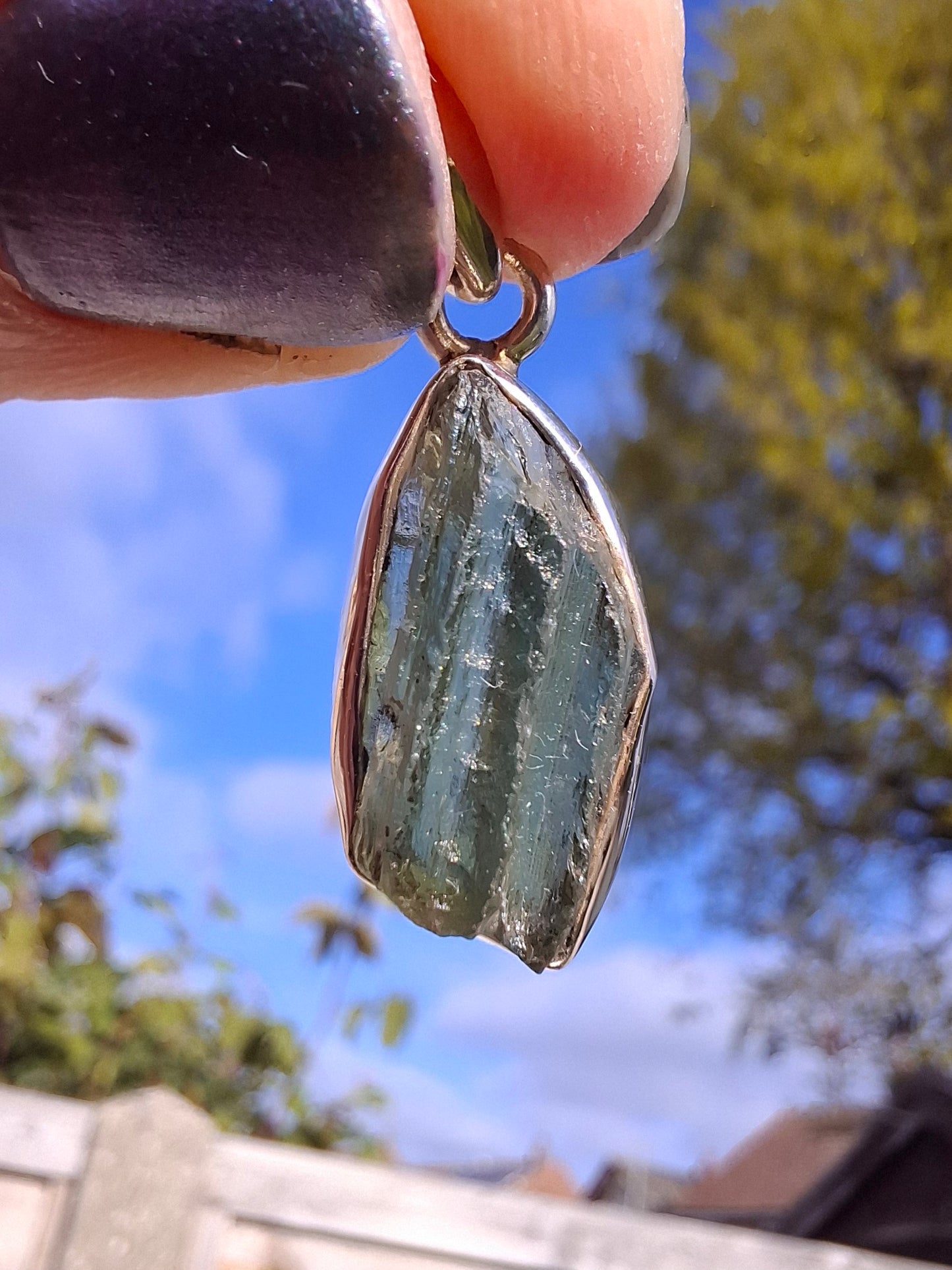 Moldavite Pendant, 925 Silver, Tektite (Ref: P13)