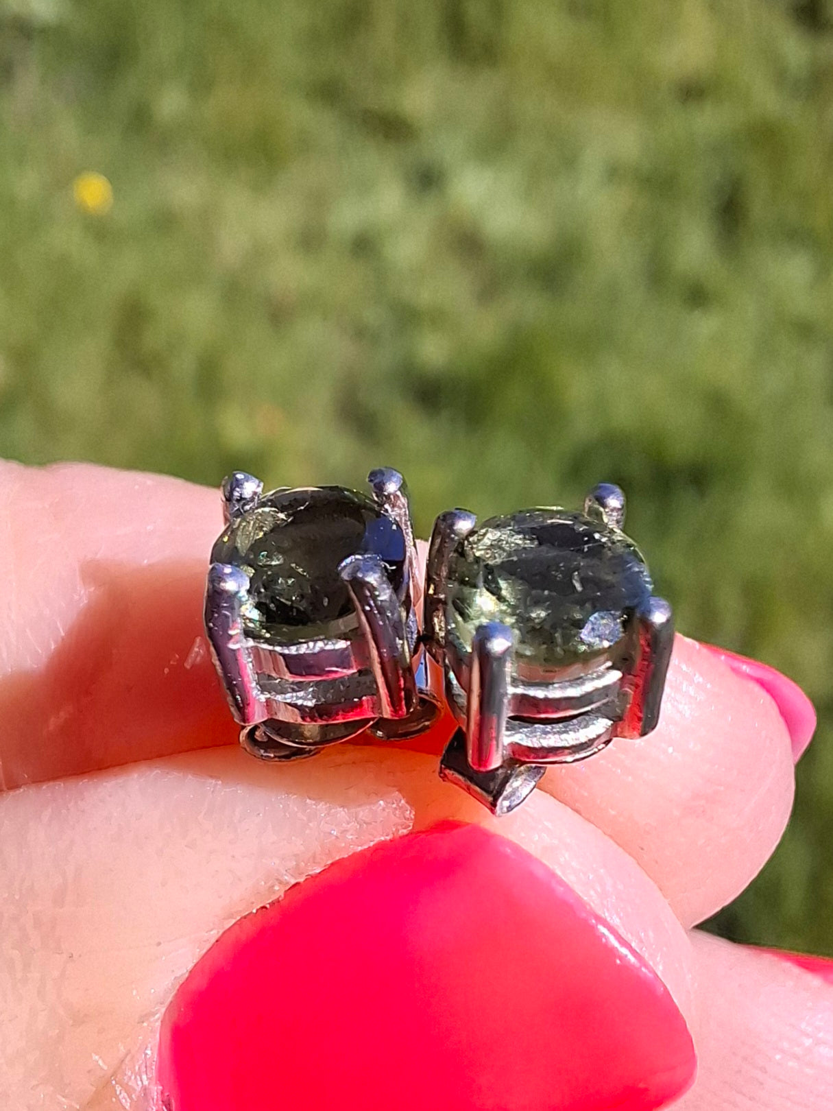 Moldavite (faceted) 5mm STUD EARRINGS, 925 Silver, Tektite (Ref: Pair 39)