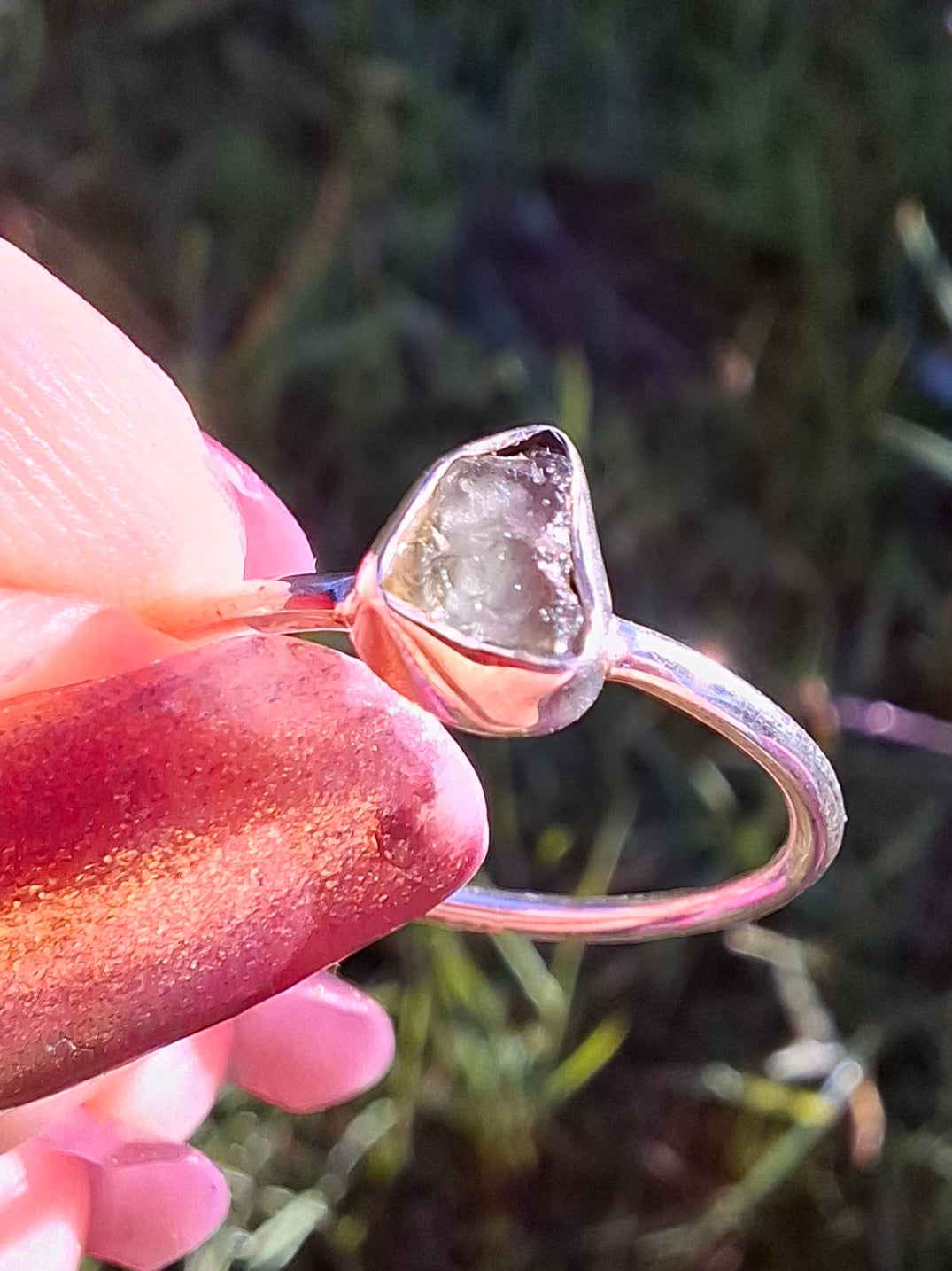Moldavite Ring, size large L/small M, 925 Silver, Tektite (Ref: R50)