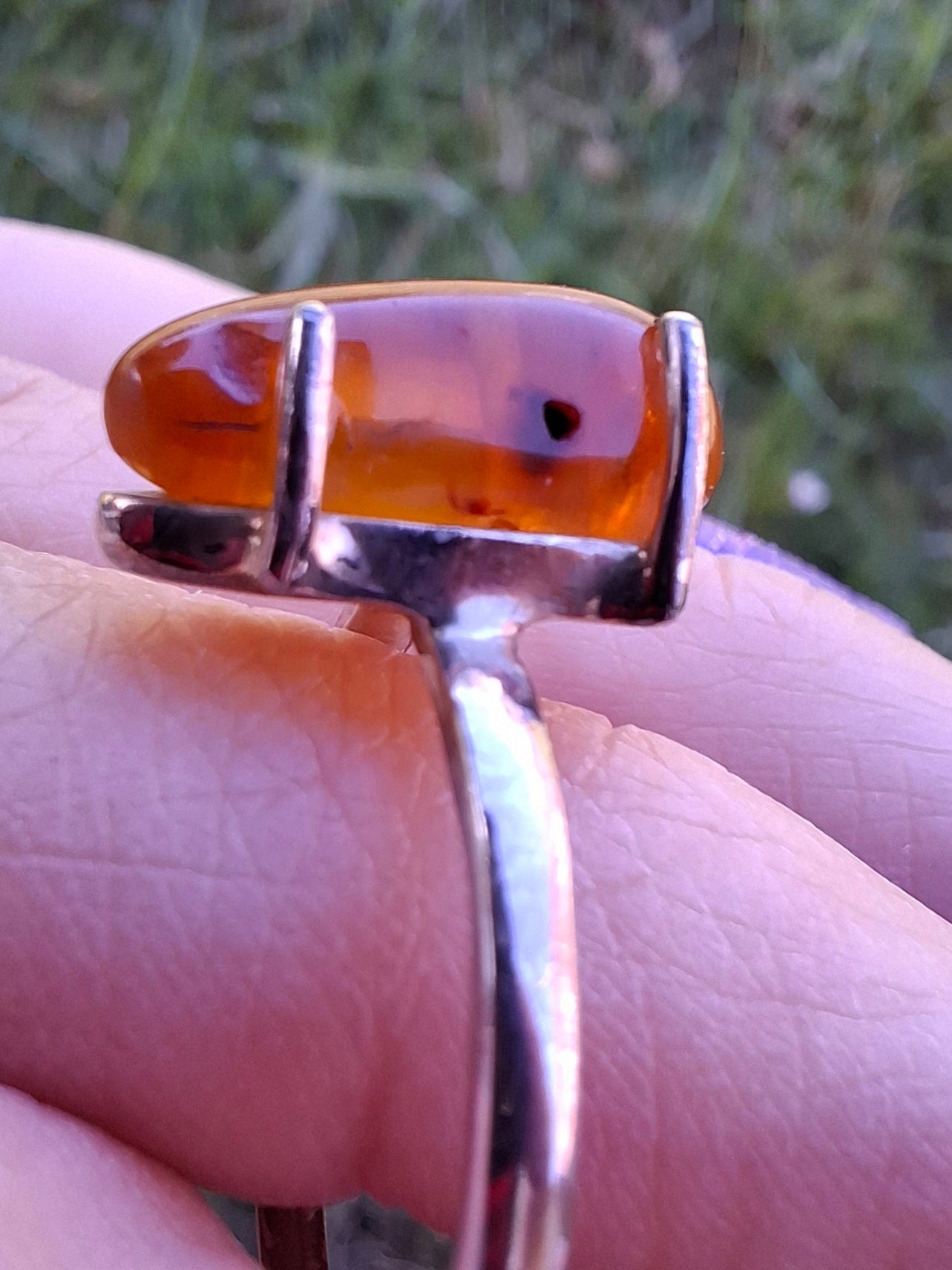 Baltic Amber Ring, size large V, 925 Silver, Fossil (Ref: AR23)