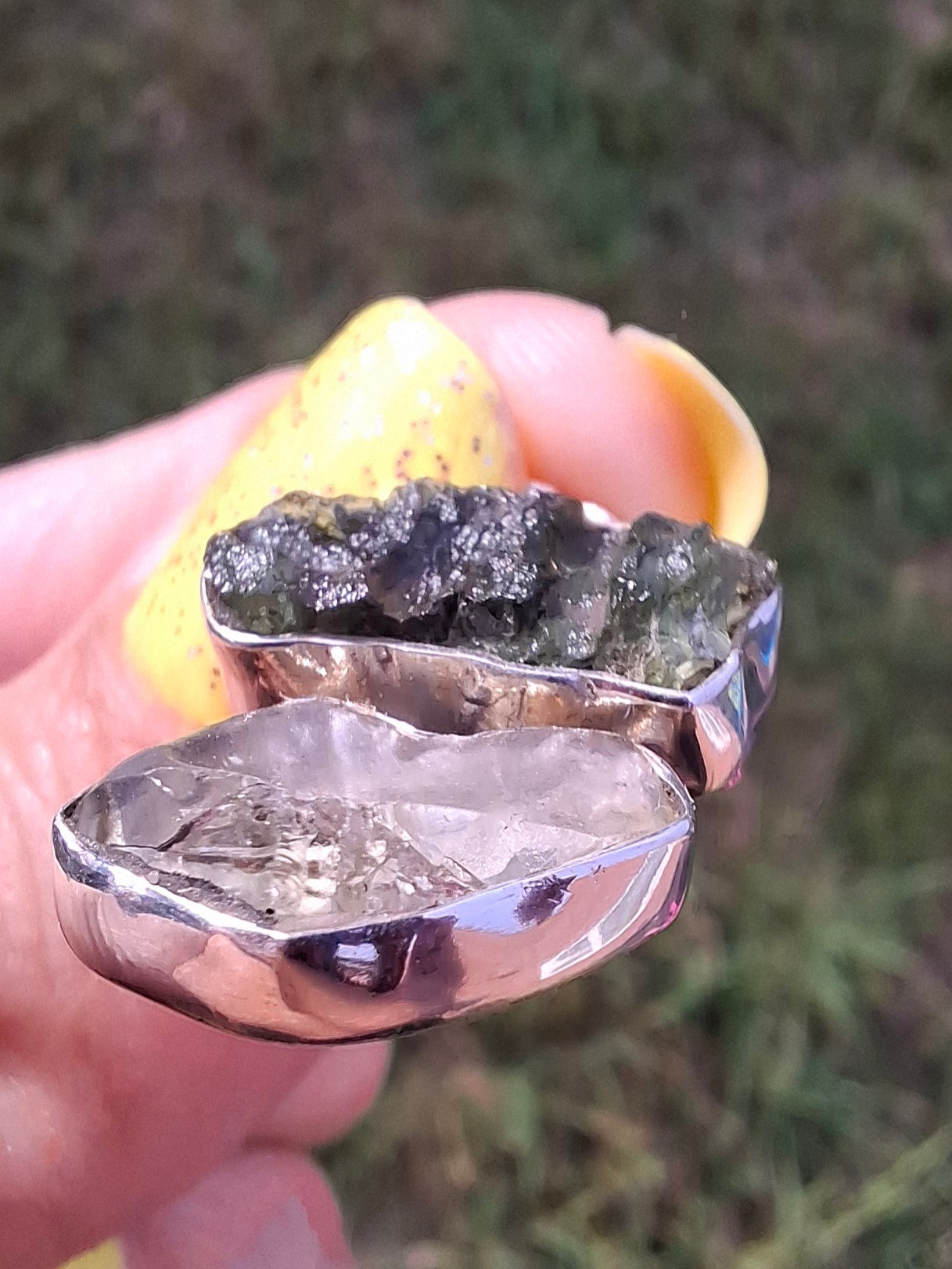 Moldavite & Libyan Desert Glass Pendant, 925 Silver, Tektite (Ref: MLP5)