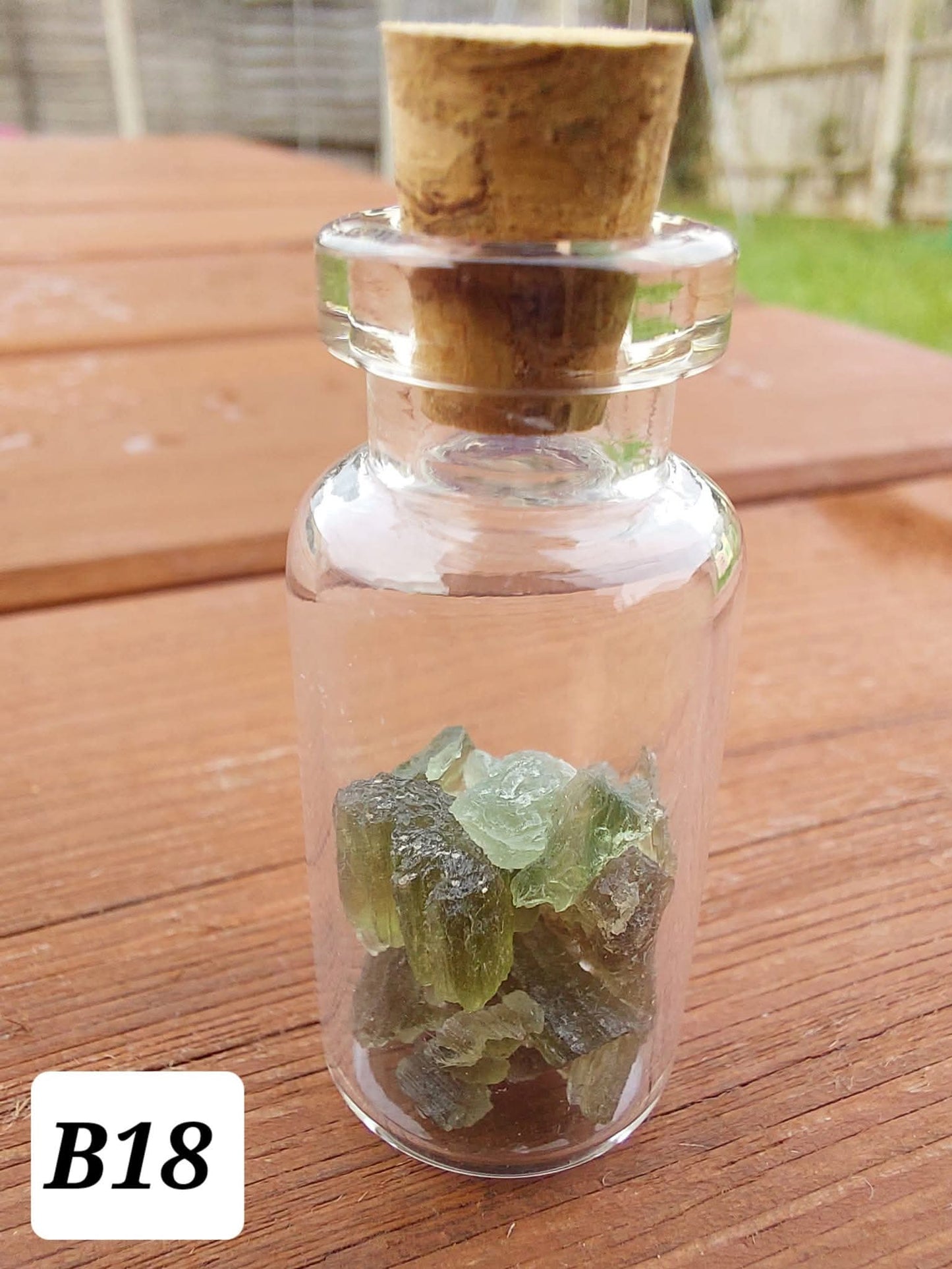 Moldavite chips (2.00g) in 3ml glass Bottle, Tektite (Ref: B18)
