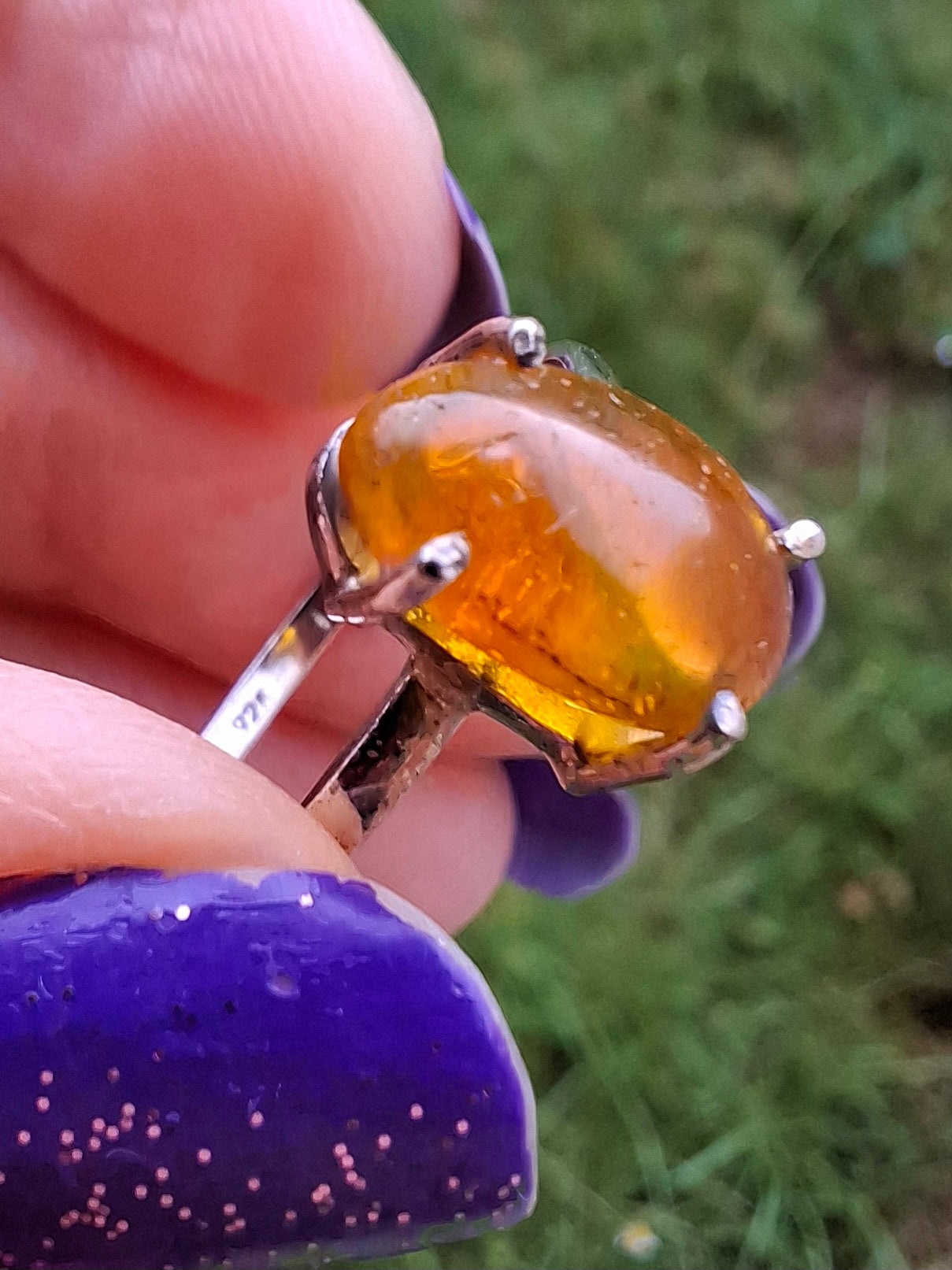 Baltic Amber Ring, size large Y, 925 Silver, Fossil (Ref: AR38)
