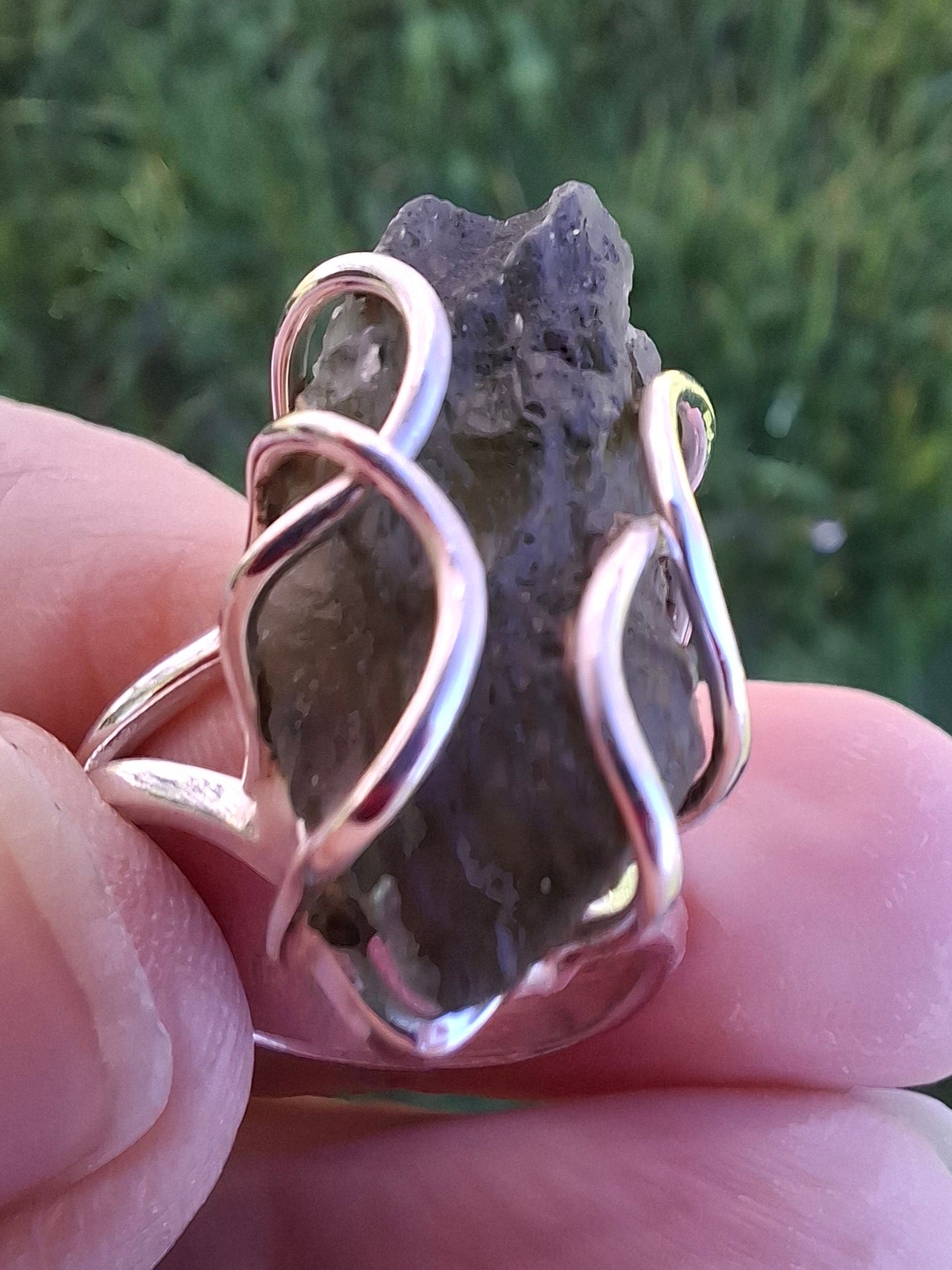 Moldavite Ring, size O, 925 Silver, Tektite (Ref: R8)