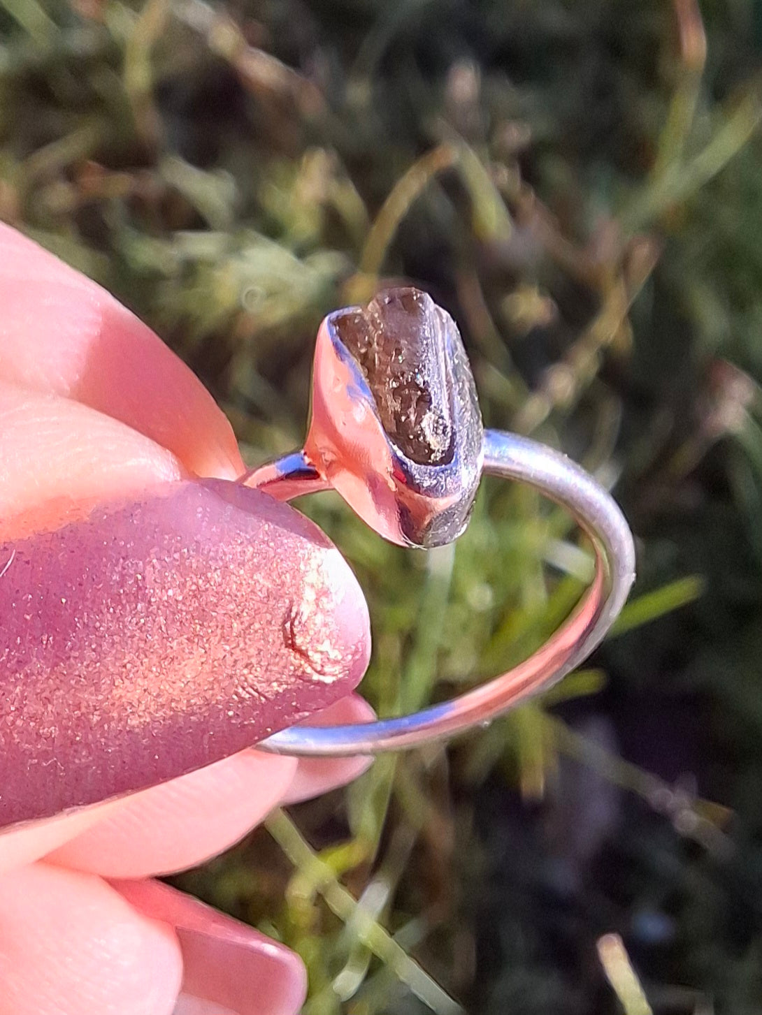 Moldavite Ring, size large K/small L, 925 Silver, Tektite (Ref: R58)
