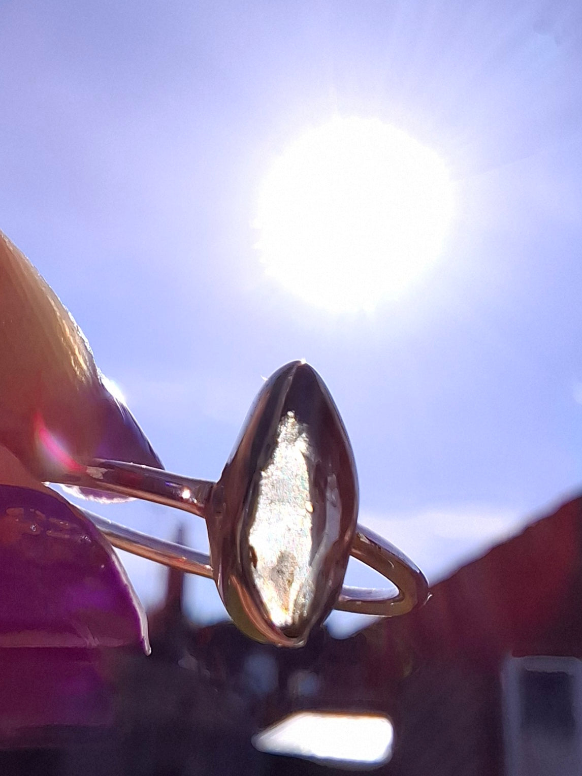Moldavite Ring, size large M/small N, 925 Silver, Tektite (Ref: R39)