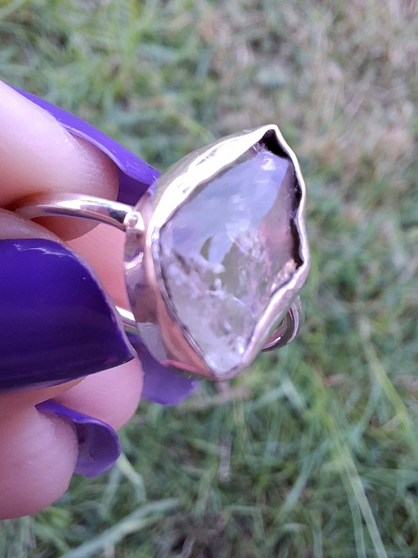 Libyan Desert Glass Ring, size small R, 925 Silver, Tektite (Ref: LR41)
