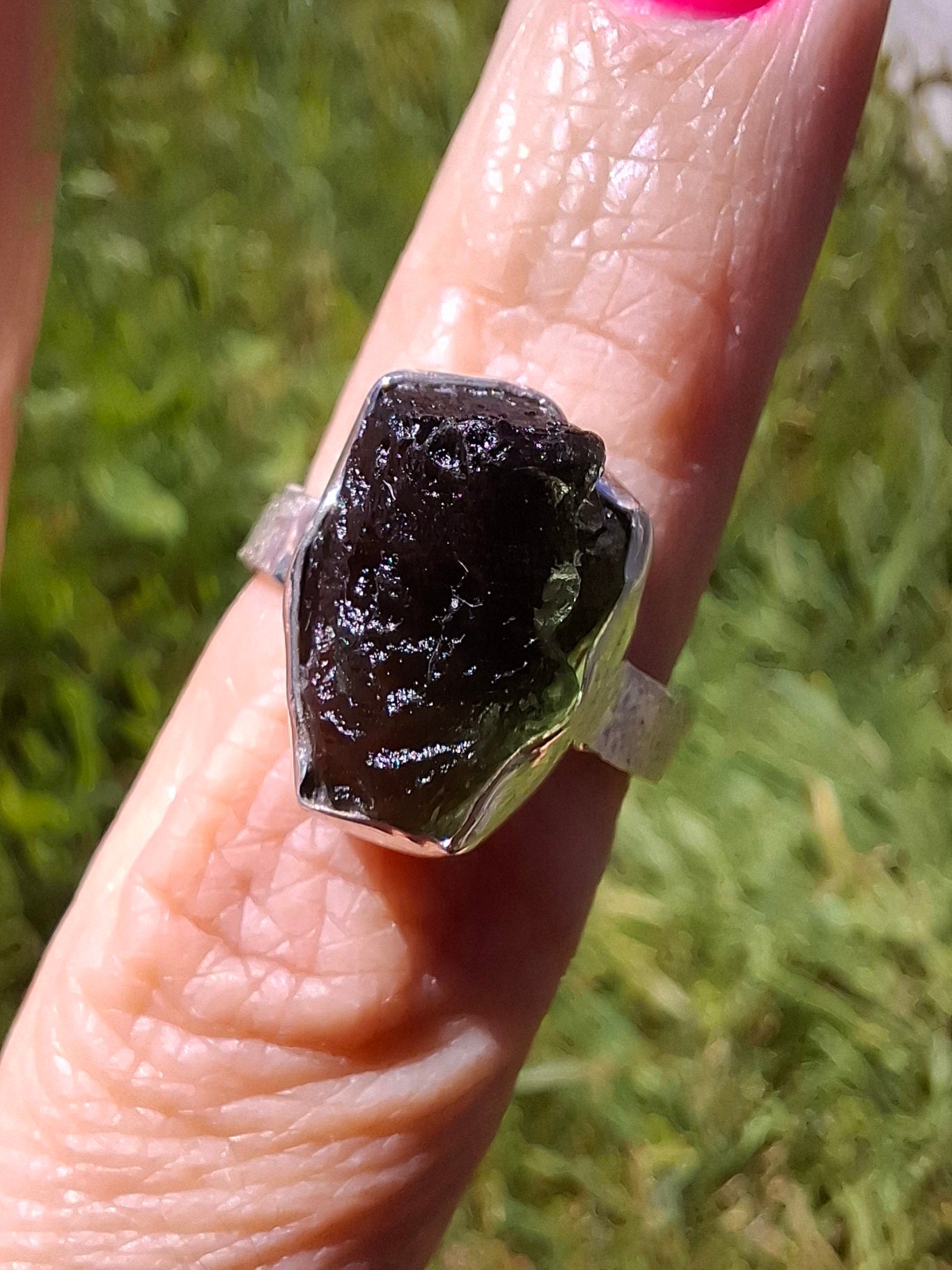 Moldavite Ring, size M, 925 Silver, Tektite (Ref: R306)