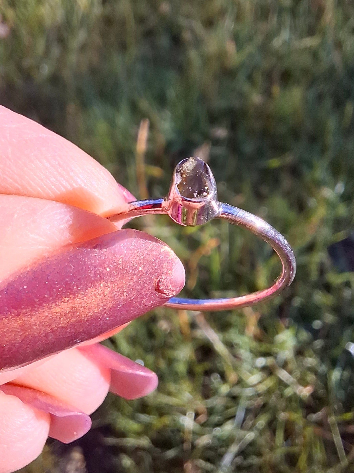 Moldavite Ring, size small P, 925 Silver, Tektite (Ref: R42)