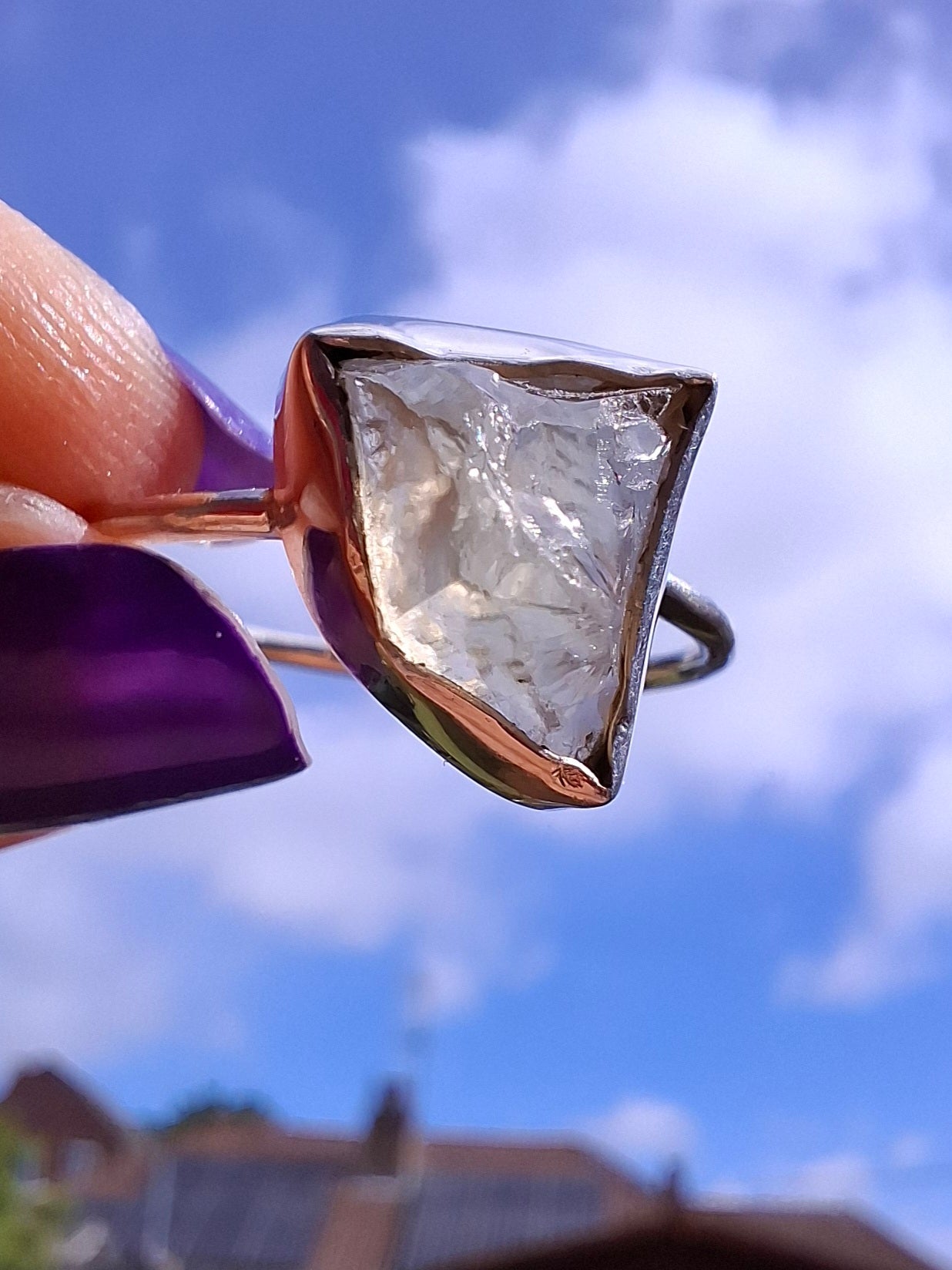 Libyan Desert Glass Ring, size large V, 925 Silver, Tektite (Ref: LR58)