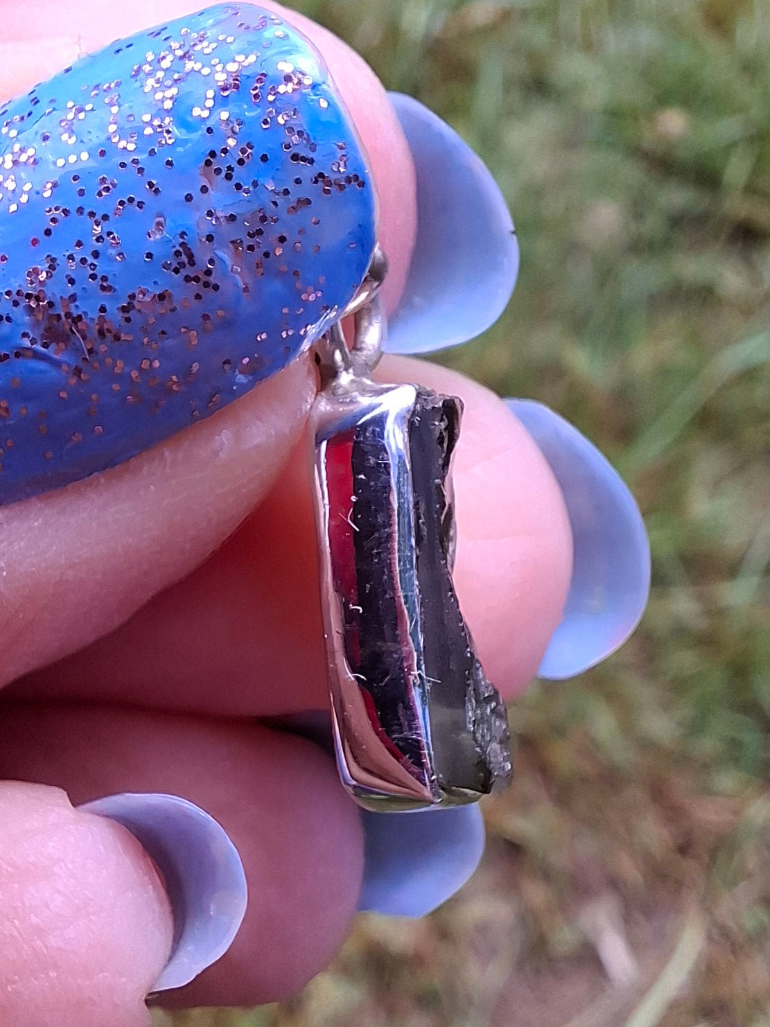 Moldavite Pendant, 925 Silver, Tektite (Ref: P77)