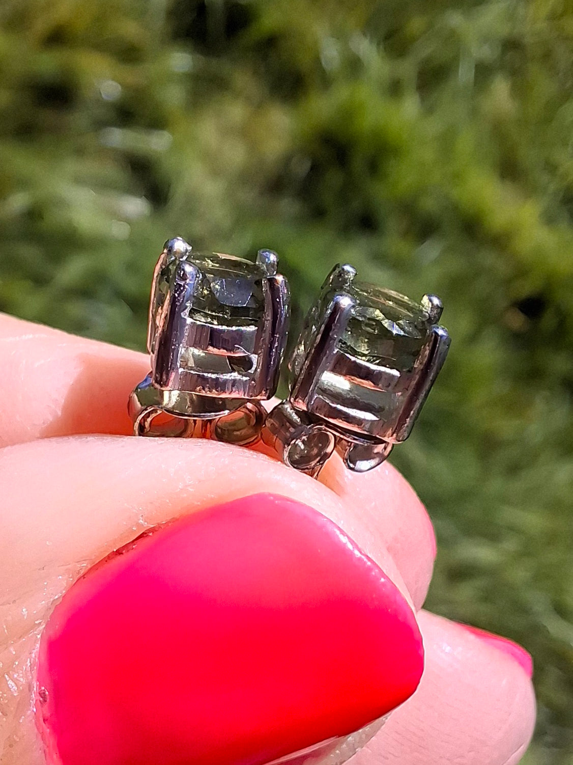 Moldavite (faceted) 5mm STUD EARRINGS, 925 Silver, Tektite (Ref: Pair 39)