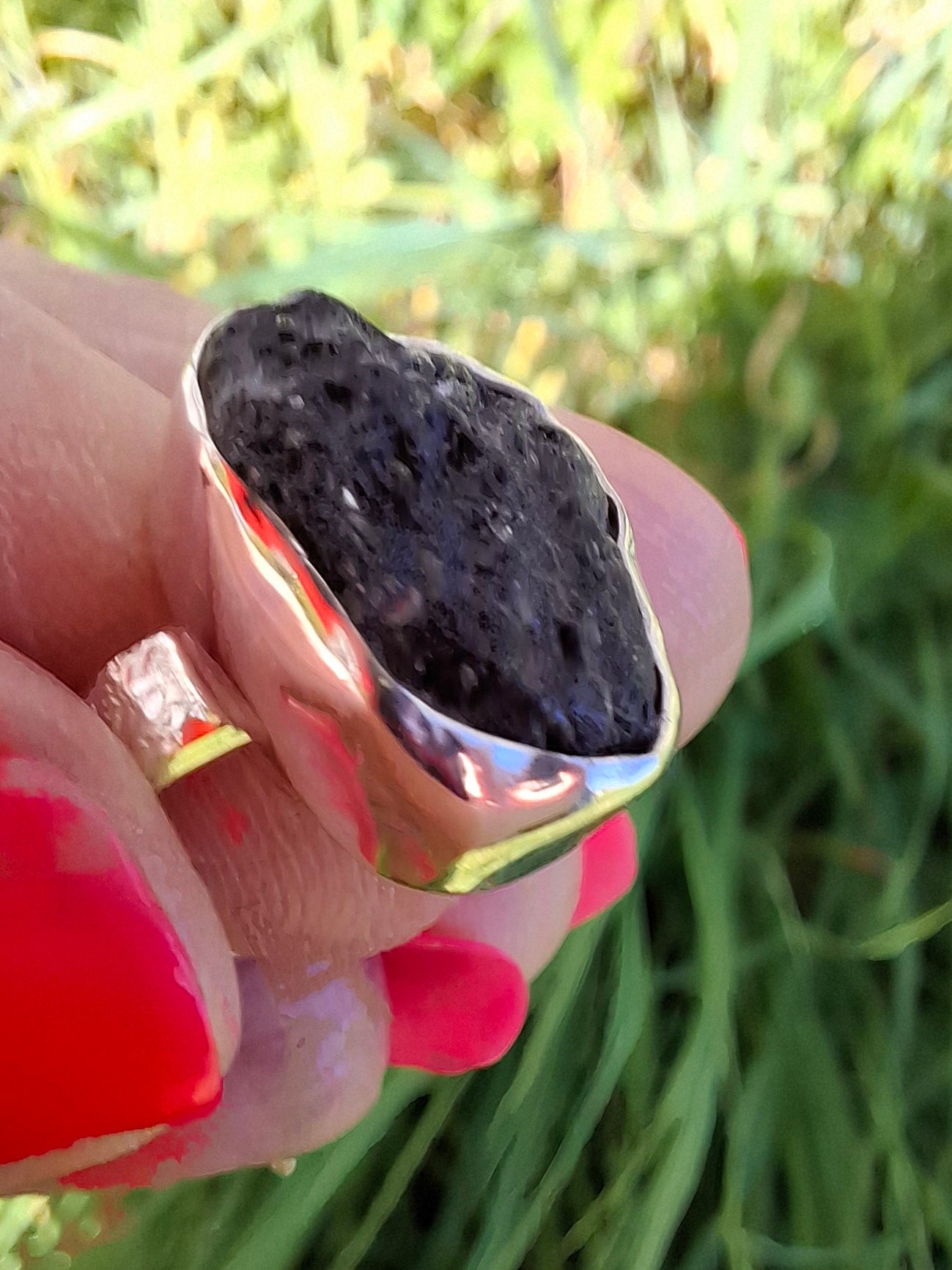 Moldavite Ring, size I, 925 Silver, Tektite (Ref: R296)