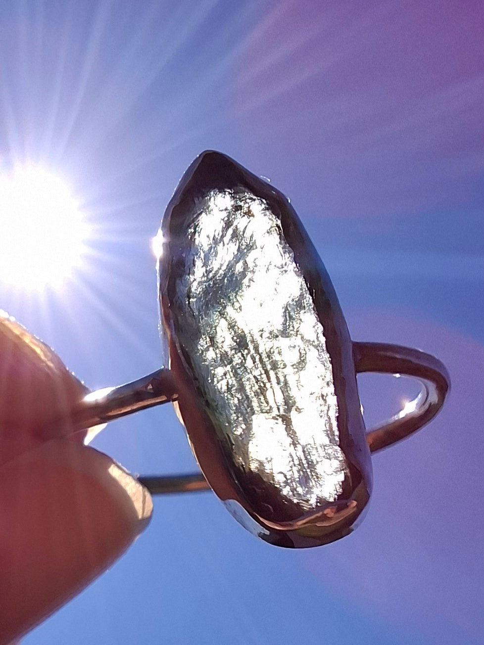 Moldavite Ring, size large R, 925 Silver, Tektite (Ref: R27)