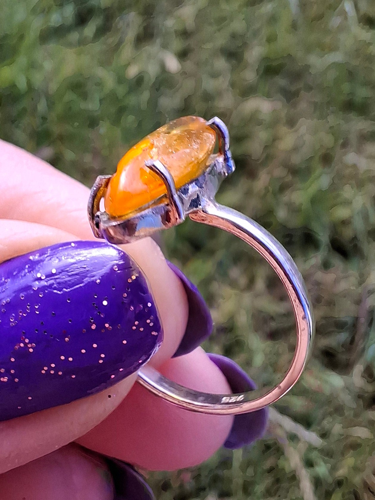 Baltic Amber Ring, size large J/small K, 925 Silver, Fossil (Ref: AR30)