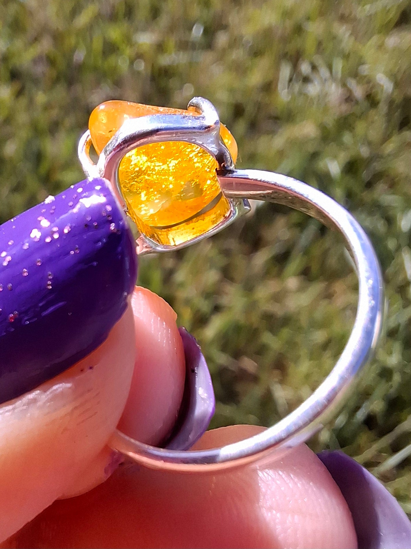 Baltic Amber Ring, size large M, 925 Silver, Fossil (Ref: AR6)
