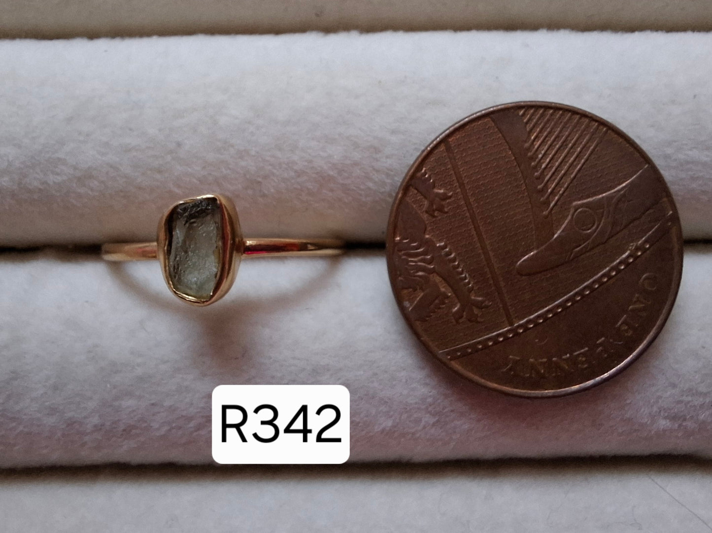 Moldavite Ring, 14K GOLD Plated, size small L, Tektite (Ref: R342)
