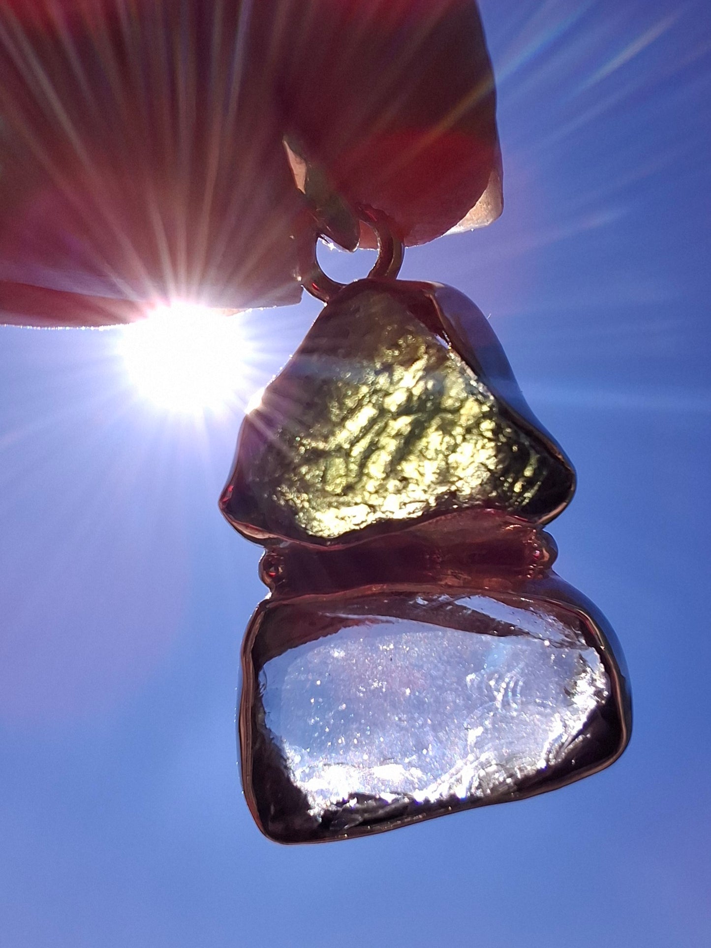 Moldavite & Libyan Desert Glass Pendant, 925 Silver, Tektite (Ref: MLP8)