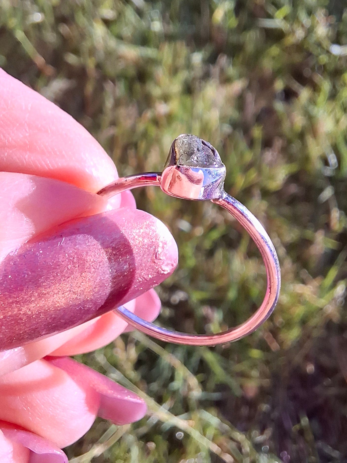 Moldavite Ring, size R, 925 Silver, Tektite (Ref: R64)