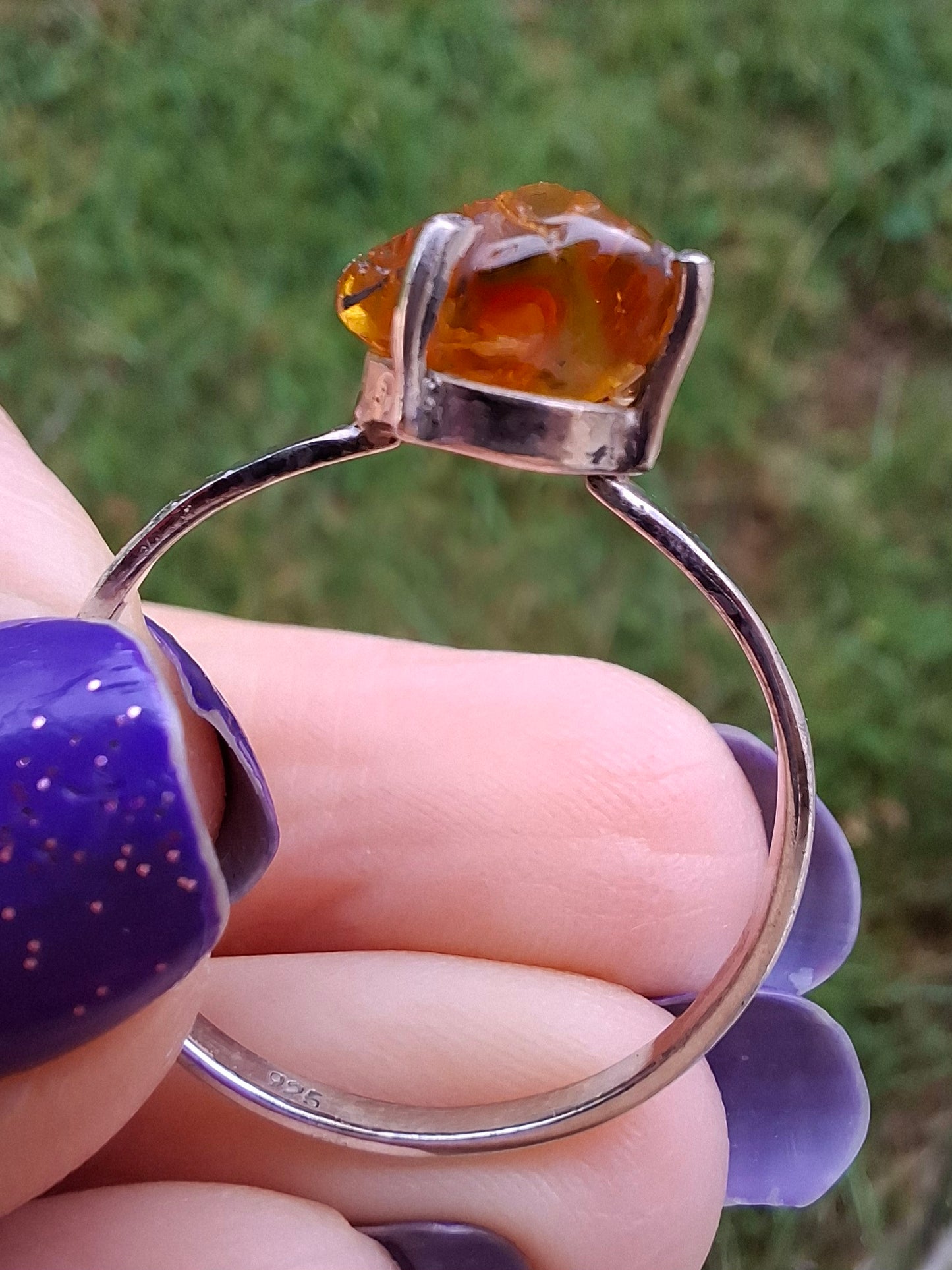 Baltic Amber Ring, size large Y, 925 Silver, Fossil (Ref: AR40)